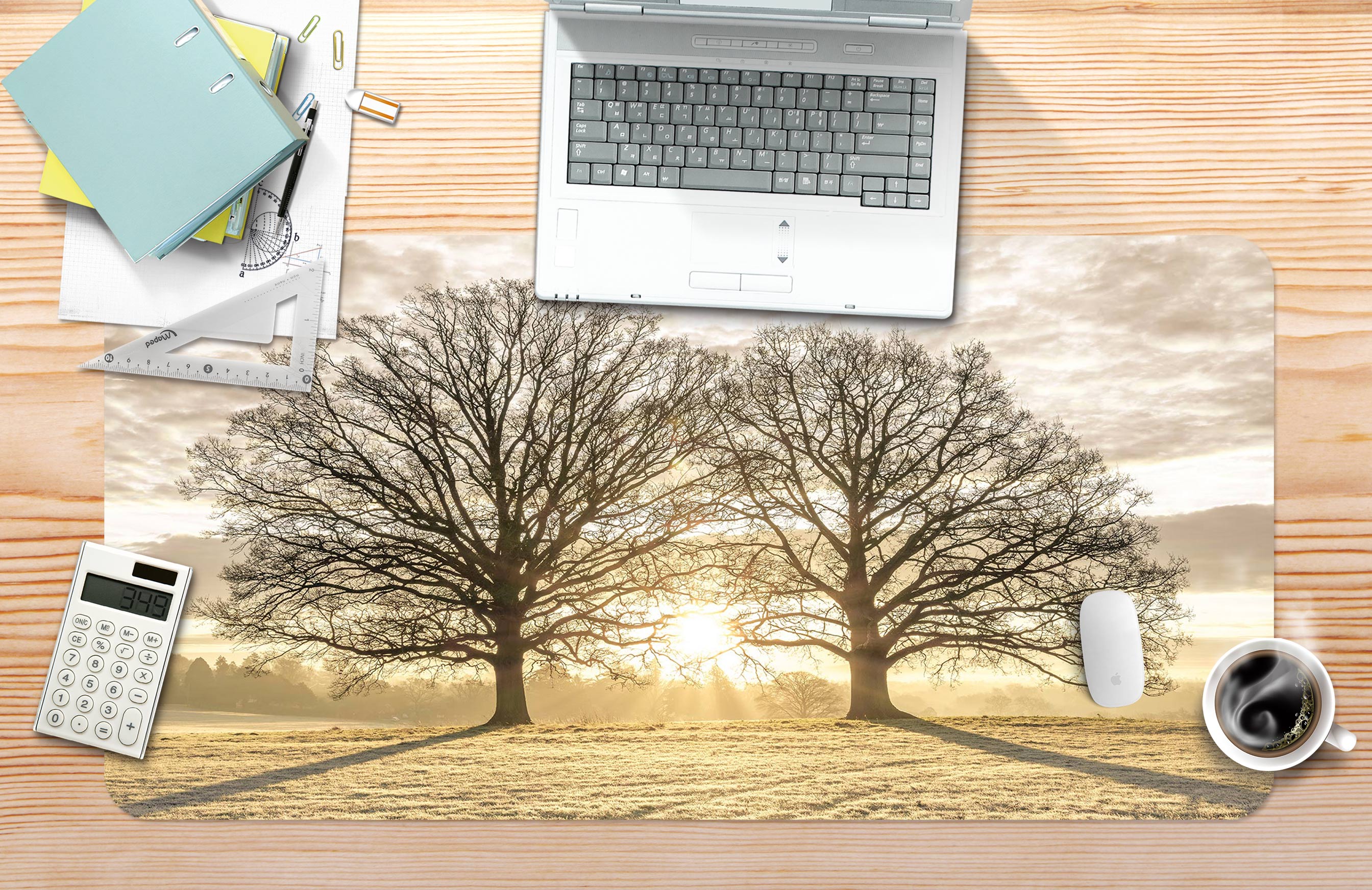 3D Sunset Tree Lawn 12458 Assaf Frank Desk Mat