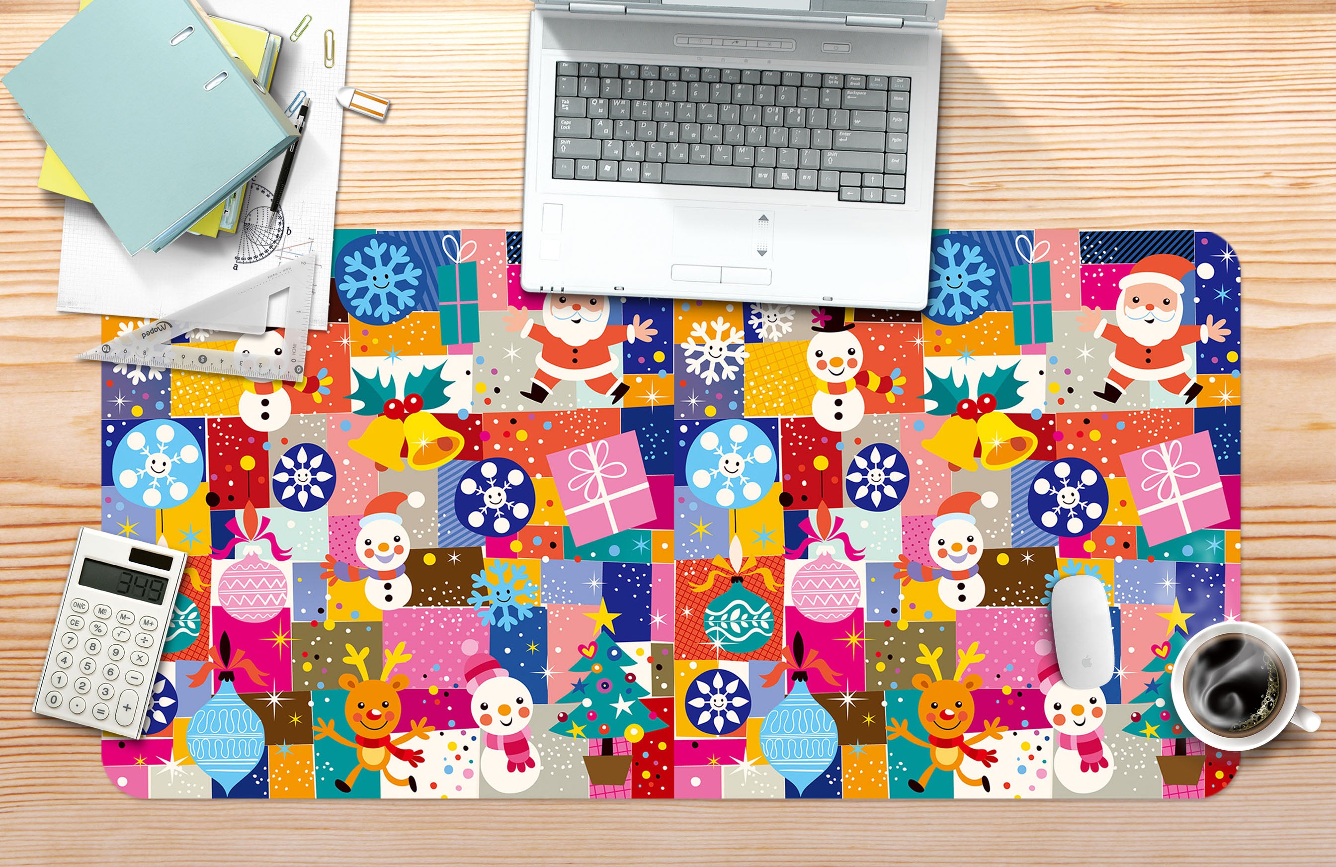 3D Snowflake Santa Claus Colorful Squares 53164 Christmas Desk Mat Xmas