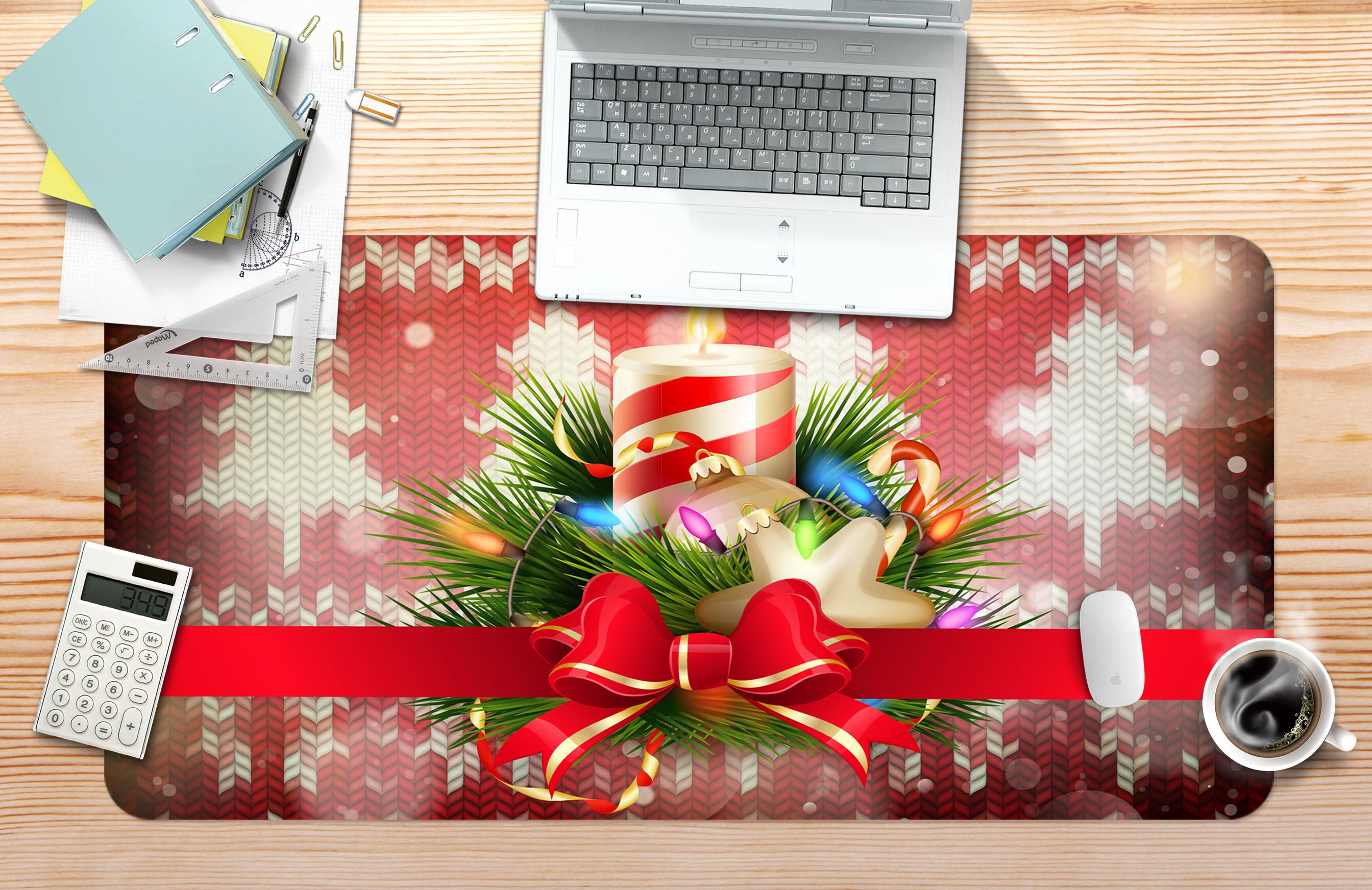 3D Candle Bowknot 53171 Christmas Desk Mat Xmas