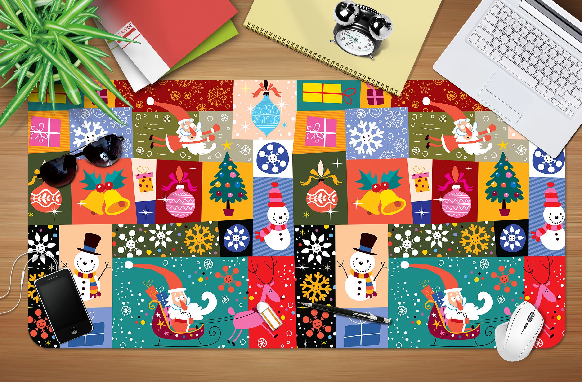 3D Colorful Square Snowman Pattern 53159 Christmas Desk Mat Xmas