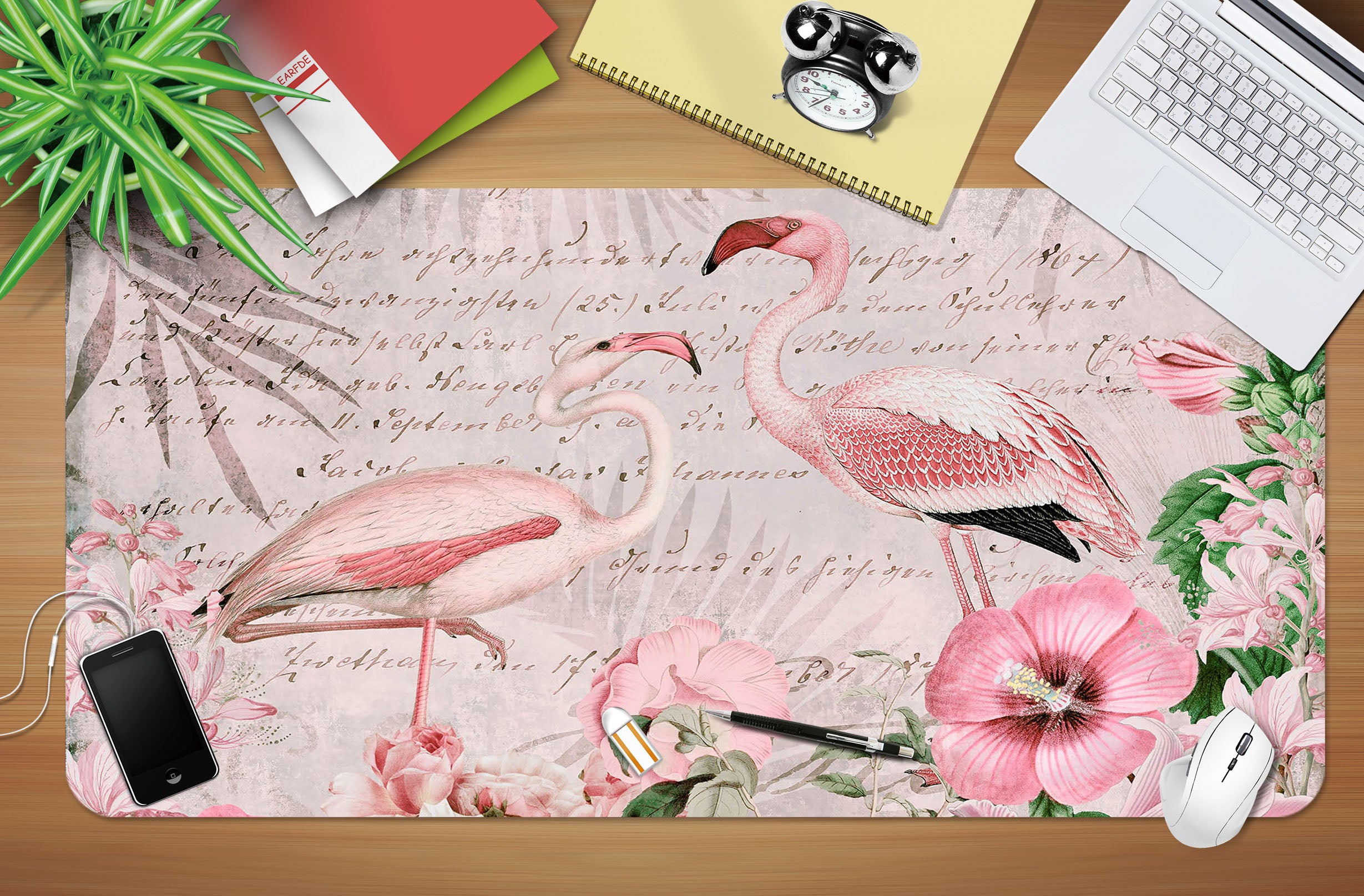 3D Pink Flamingo Flower 994 Andrea Haase Desk Mat