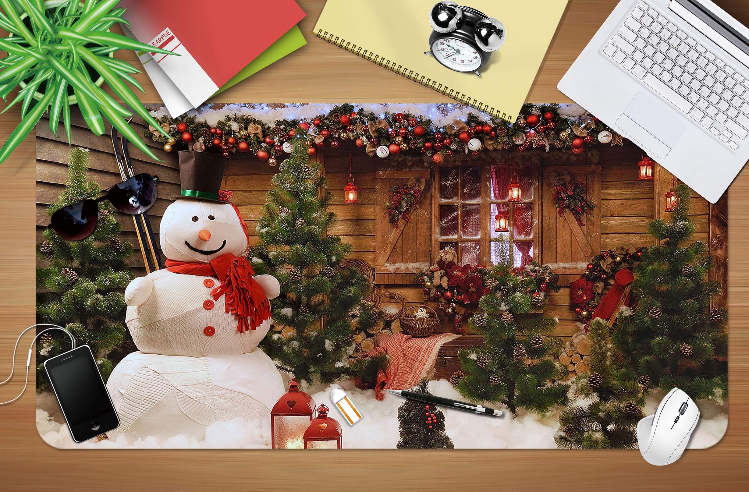 3D Snowman Wooden House 53235 Christmas Desk Mat Xmas