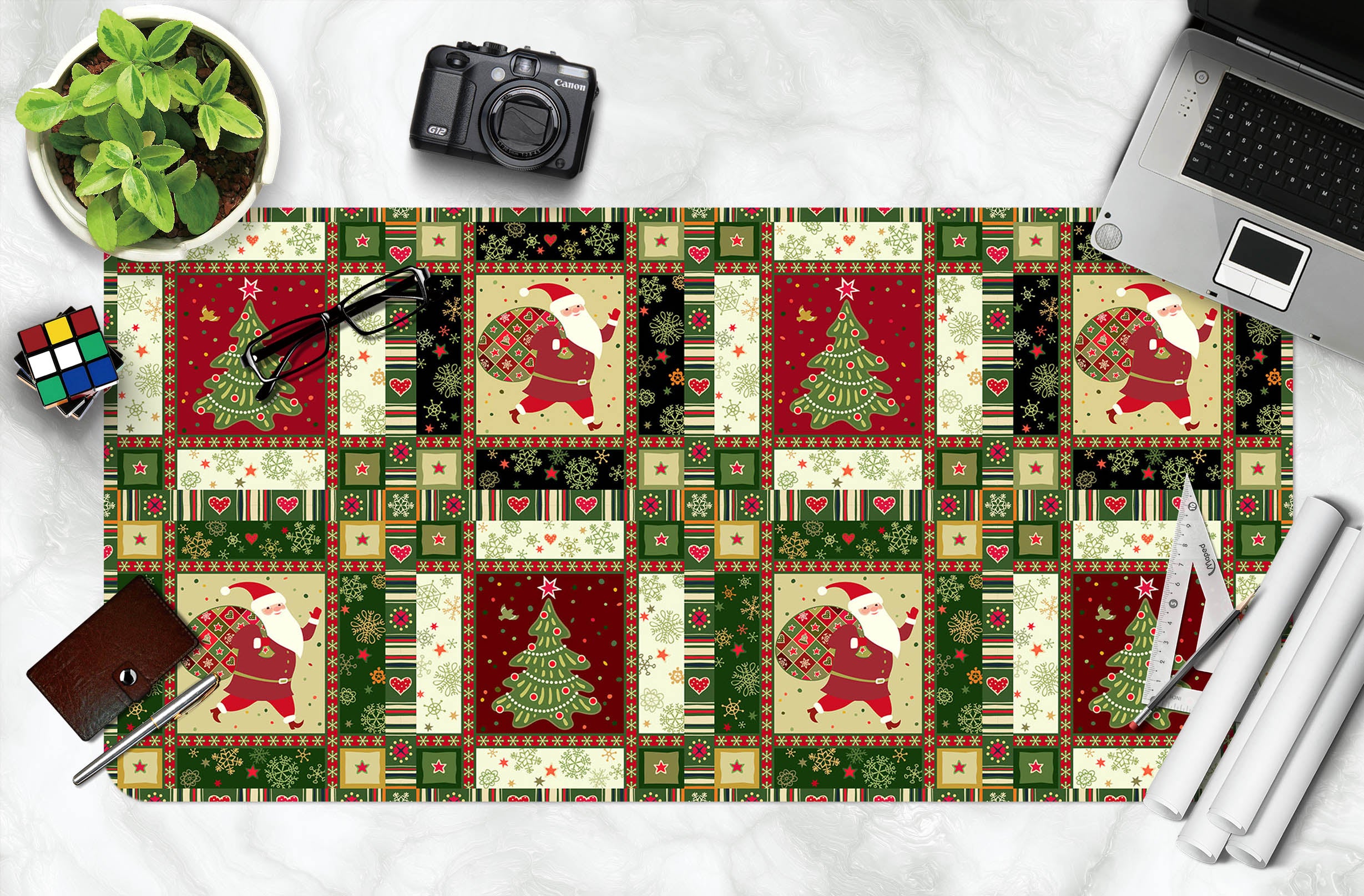 3D Tree Santa Square 53199 Christmas Desk Mat Xmas
