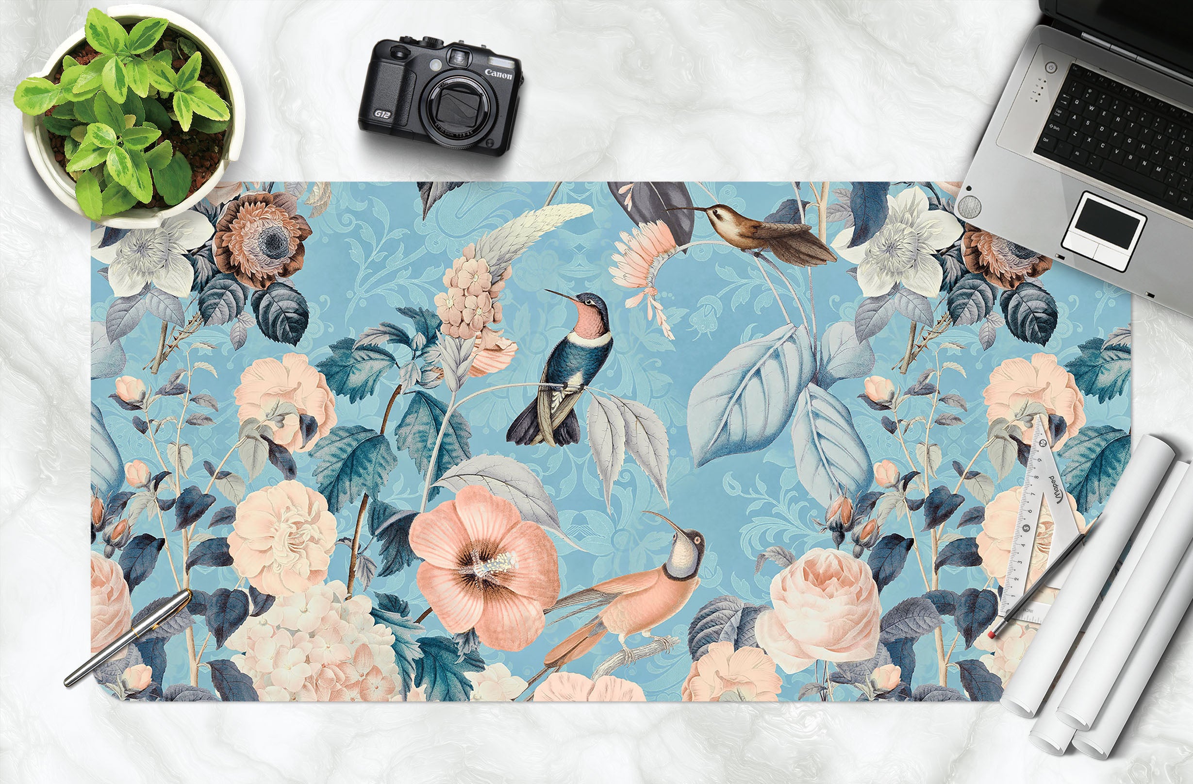 3D Simple Blue Leaves 5223 Andrea Haase Desk Mat