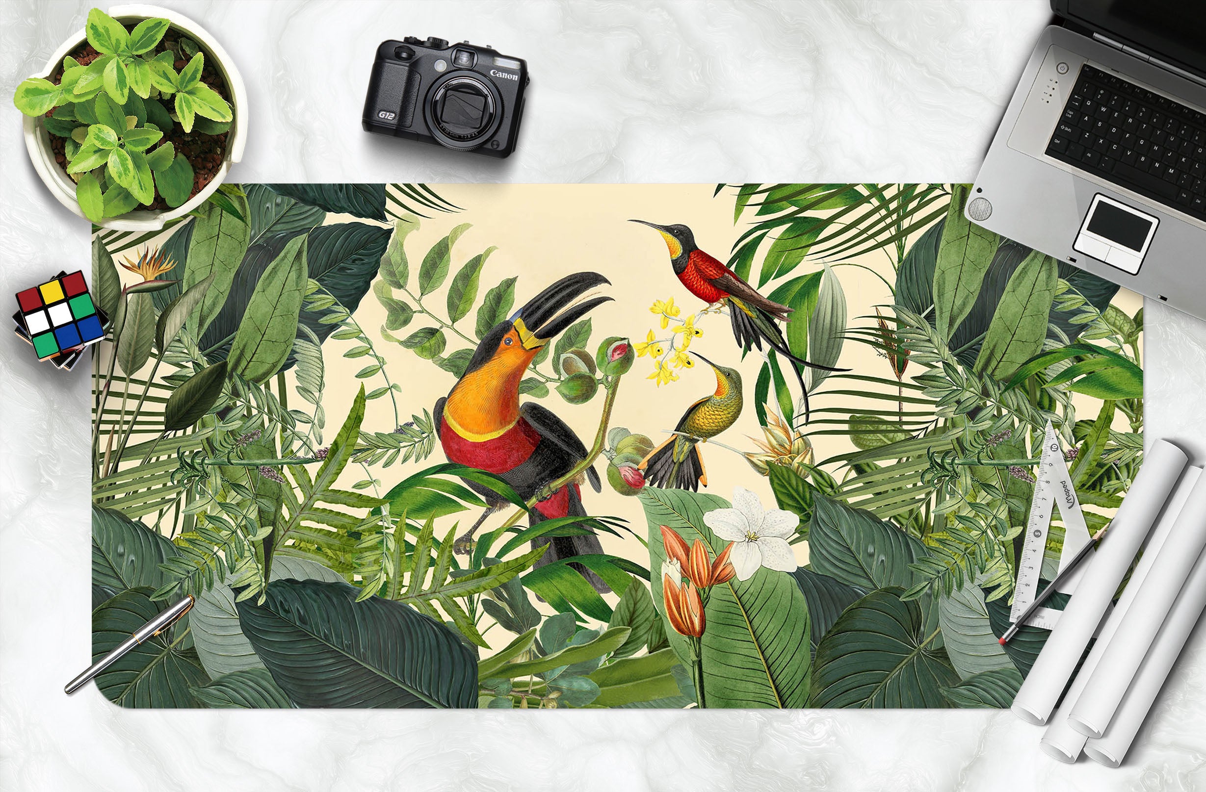 3D Green Leaf Bird 986 Andrea Haase Desk Mat