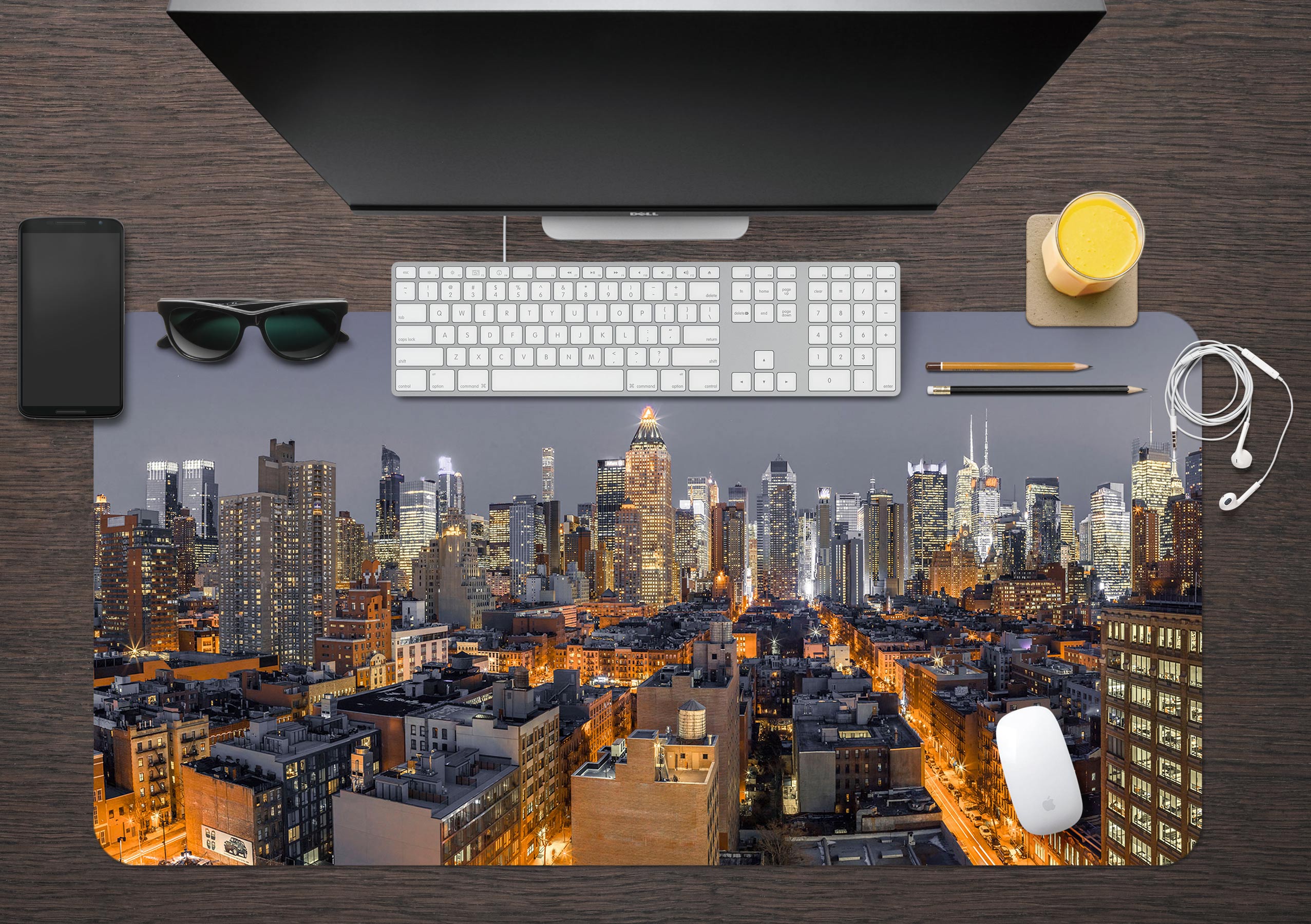 3D Night City Building 12411 Assaf Frank Desk Mat