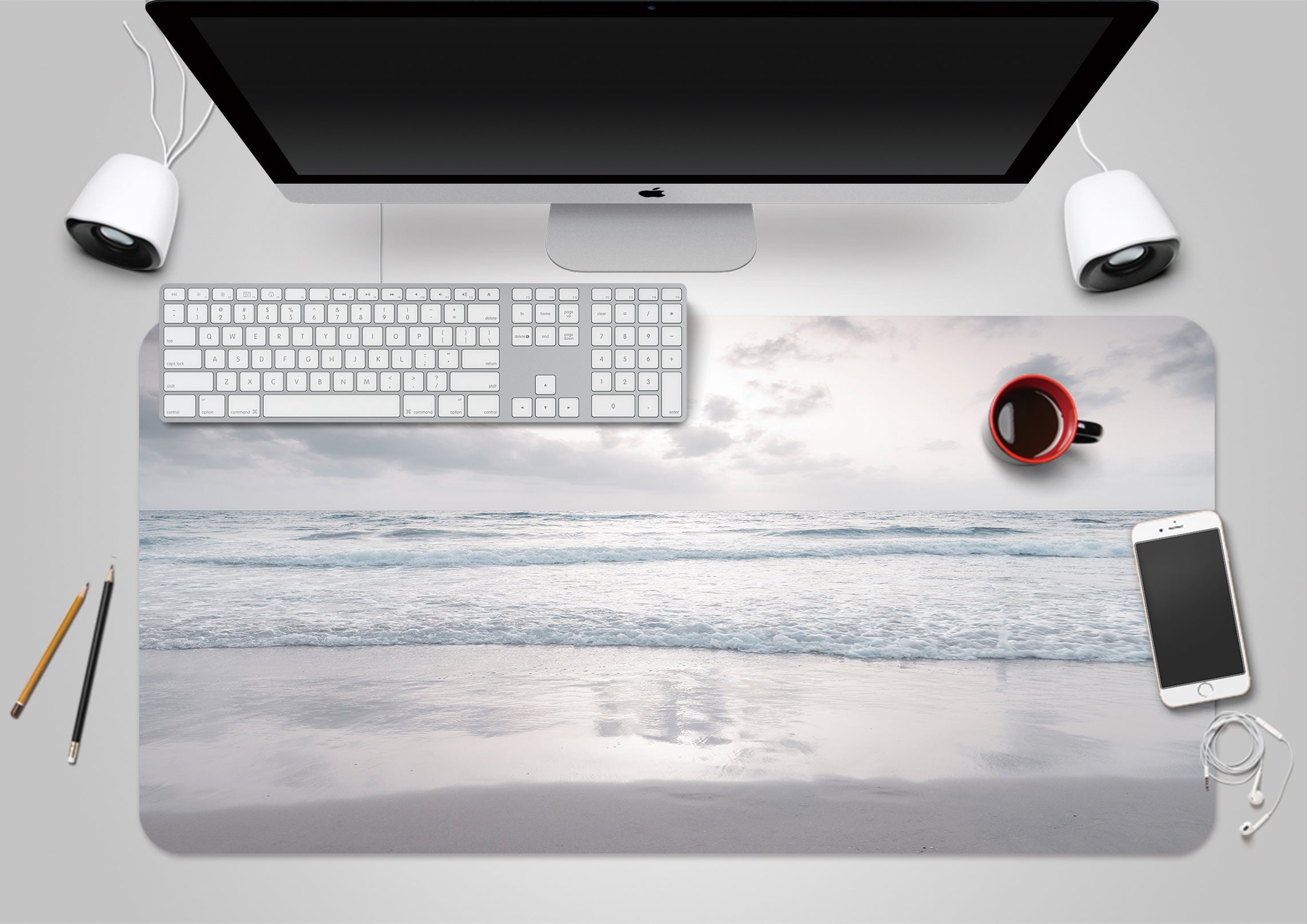 3D Grey Beach 12407 Assaf Frank Desk Mat