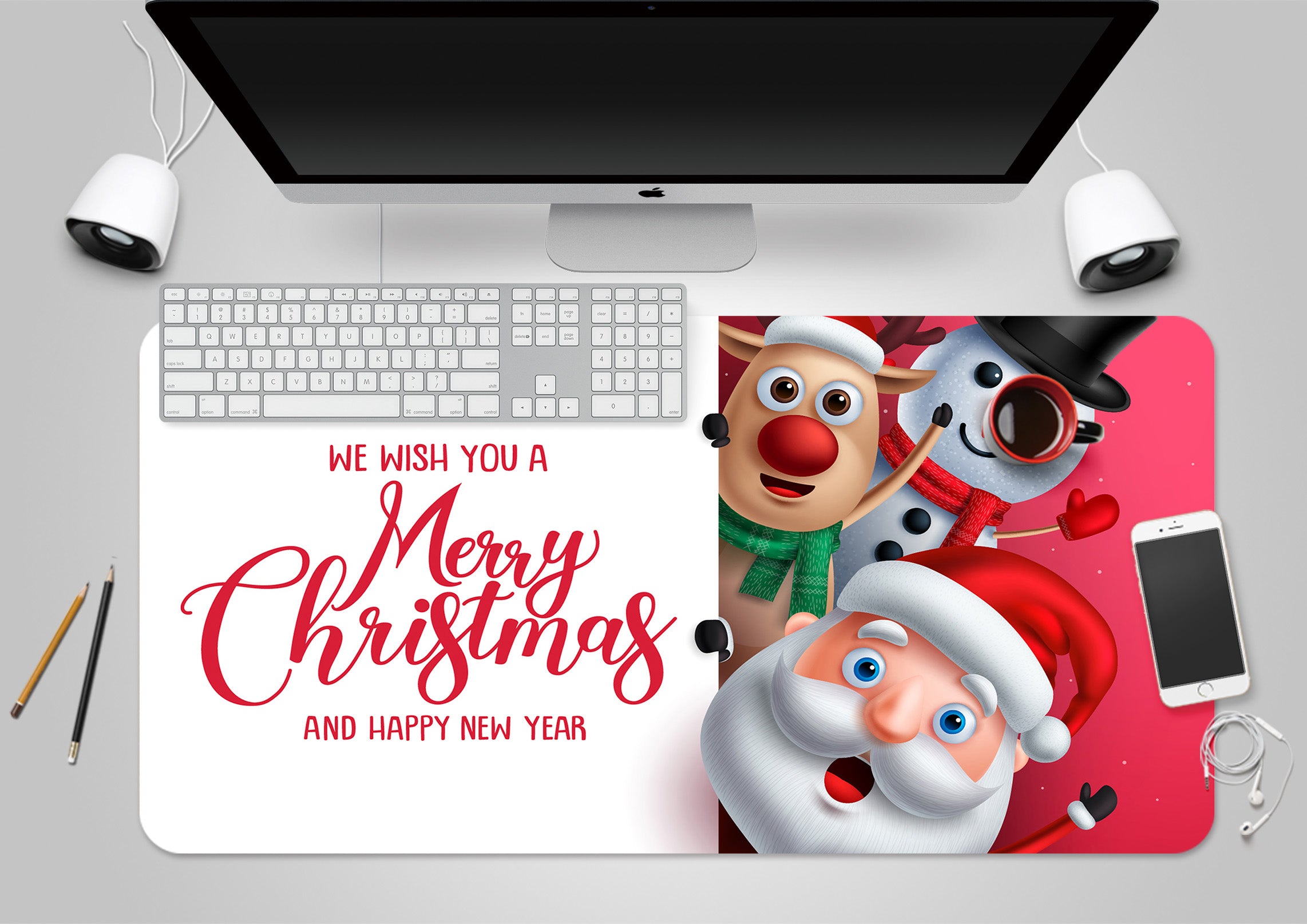 3D Santa Snowman Deer 53217 Christmas Desk Mat Xmas