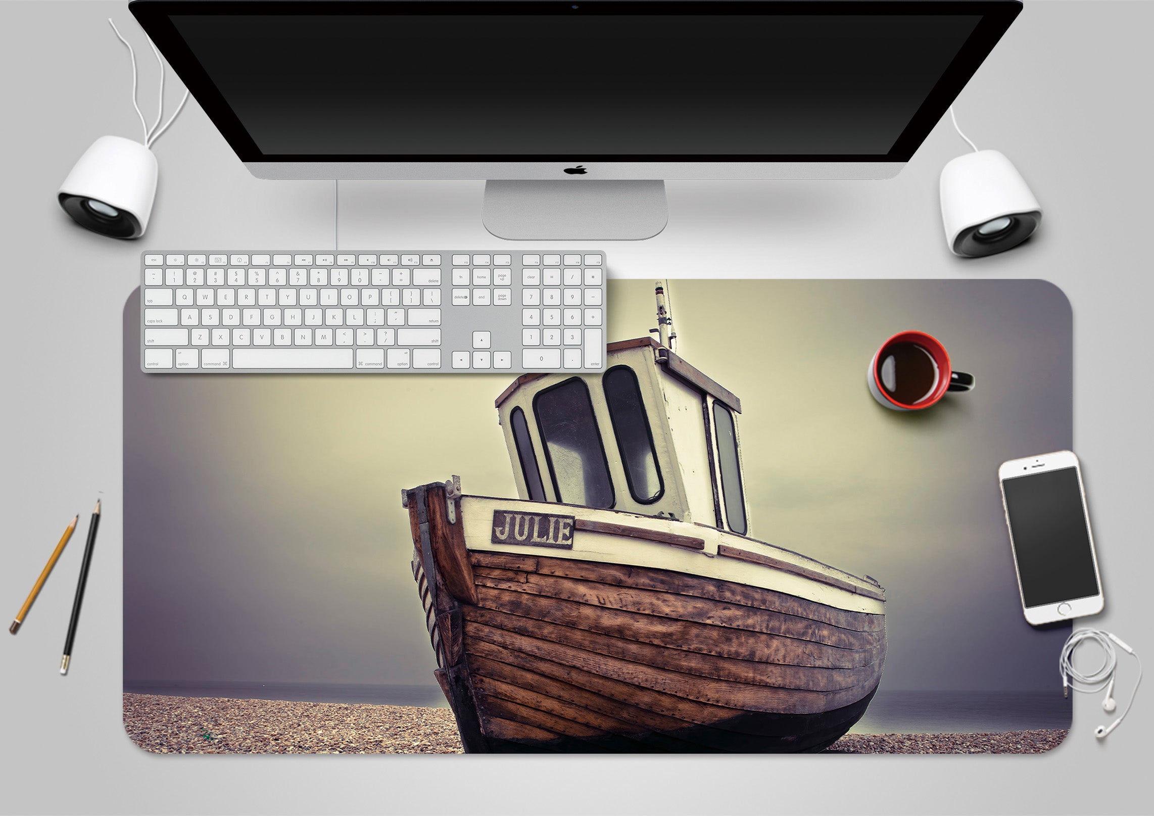 3D Seaside Boat 7708 Assaf Frank Desk Mat