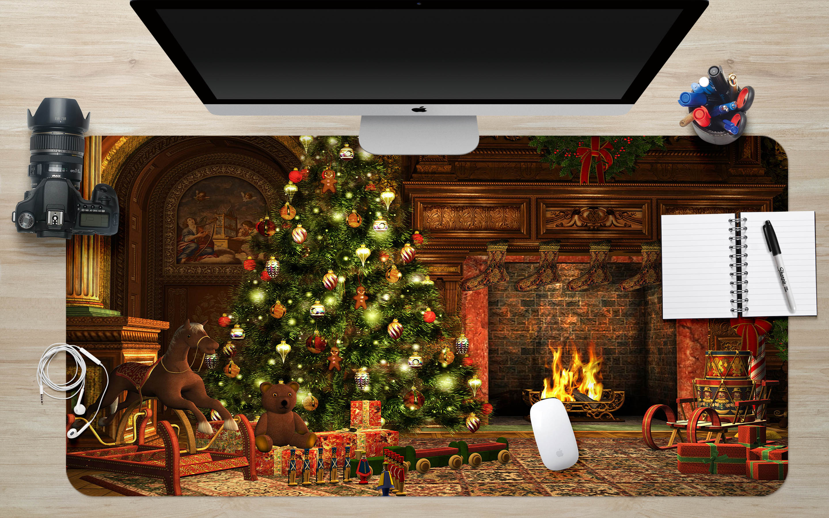 3D Tree Fireplace 53165 Christmas Desk Mat Xmas