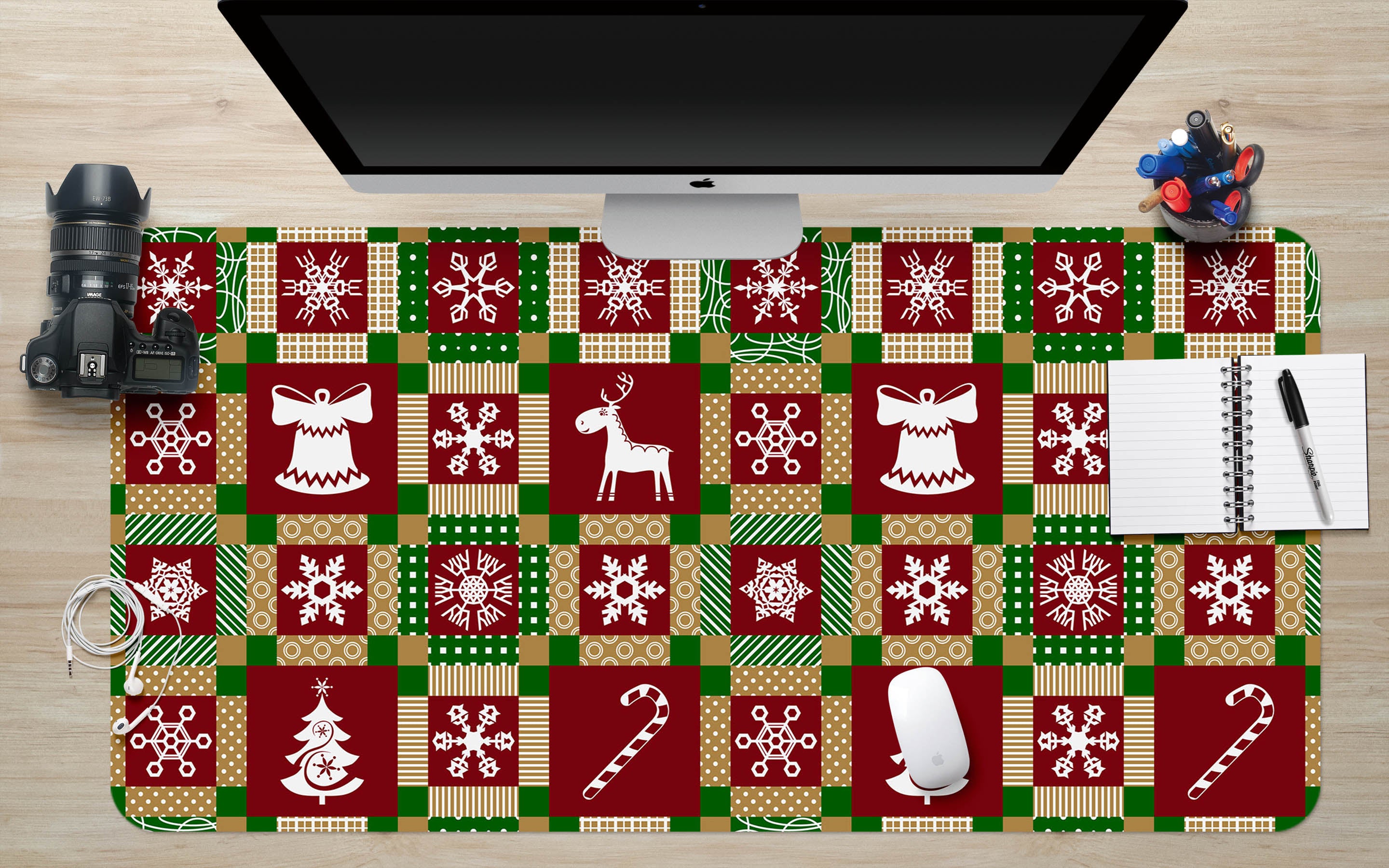 3D Snowflake Red Square 53244 Christmas Desk Mat Xmas