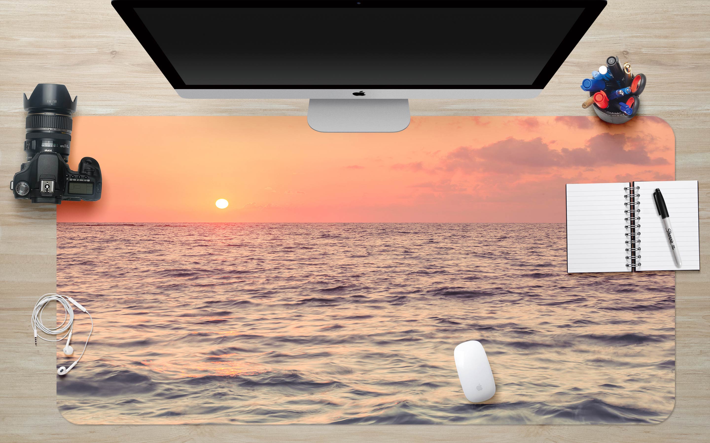 3D Sunset Beach 12423 Assaf Frank Desk Mat