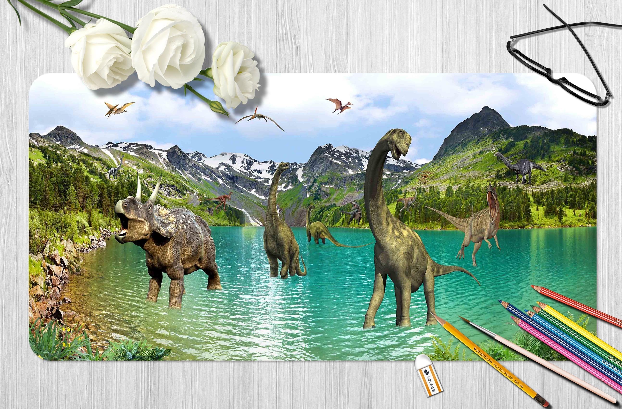 3D Mountain Dinosaur 053 Desk Mat Mat AJ Creativity Home 