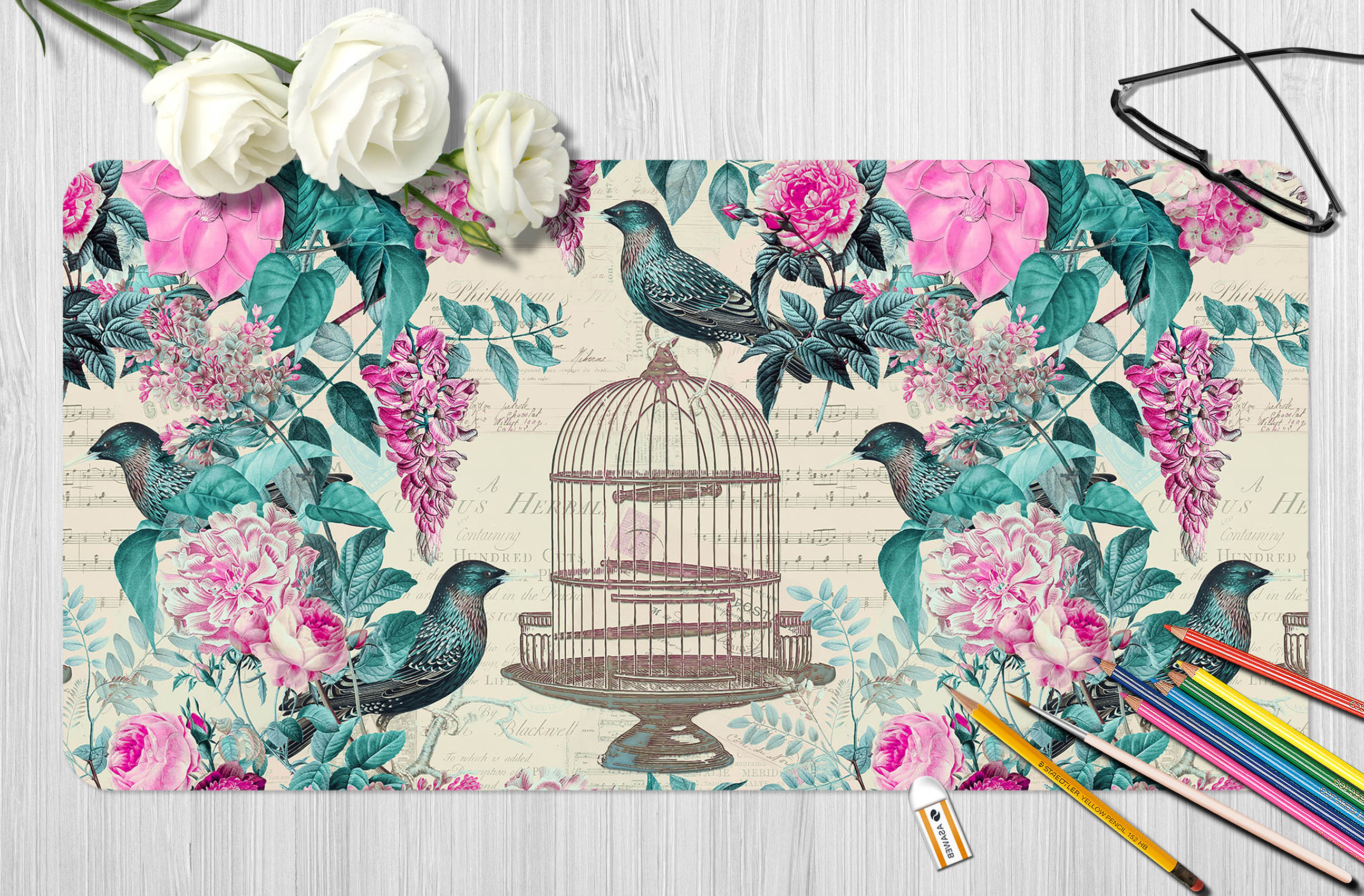 3D Birdcage Flower 983 Andrea Haase Desk Mat