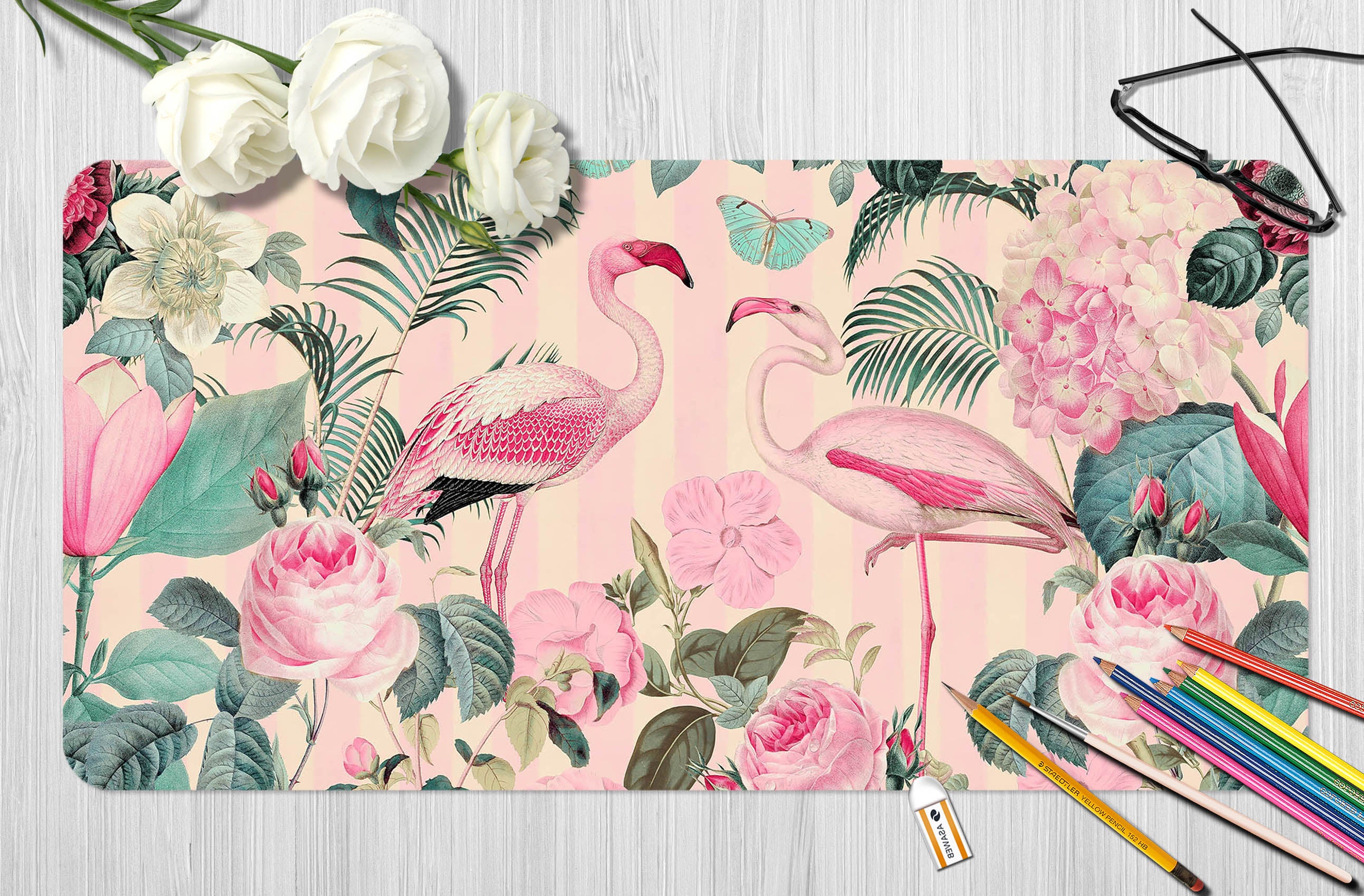 3D Flamingo Flower 996 Andrea Haase Desk Mat