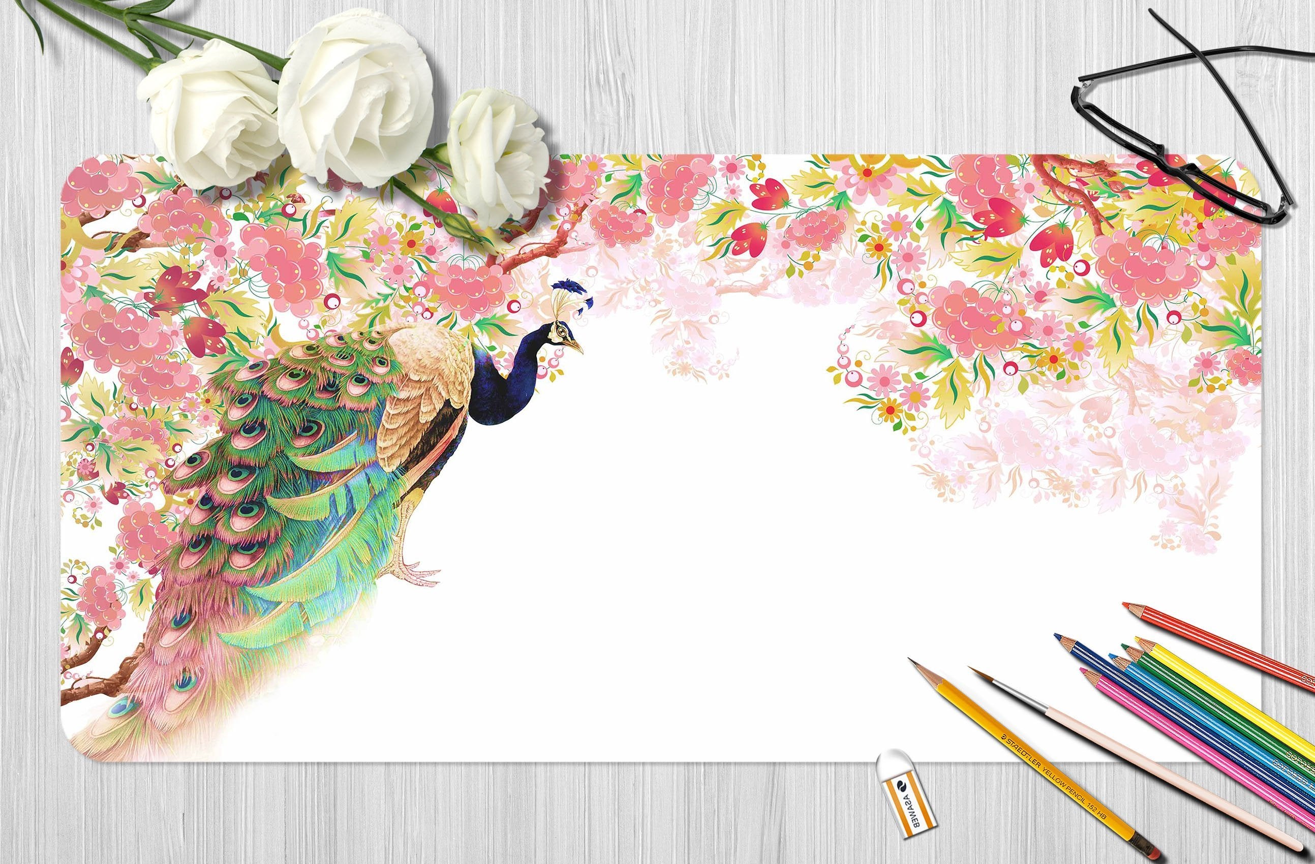 3D Flower Peacock 111 Desk Mat Mat AJ Creativity Home 