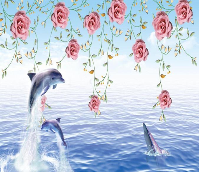 3D Rose Branch Dolphin 9 Wallpaper AJ Wallpaper 