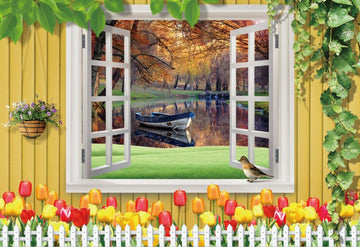 3D Autumn Lake Floating Boat 83 Wallpaper AJ Wallpaper 