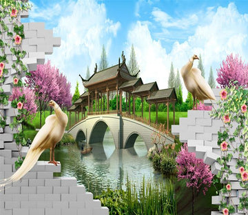 3D Pavilion Bridge And Swan 7 Wallpaper AJ Wallpaper 