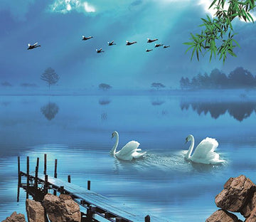3D Blue Swan Lake 576 Wallpaper AJ Wallpaper 