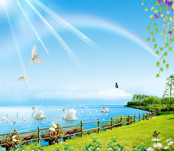 3D Rainbow Lake Swan 82 Wallpaper AJ Wallpaper 