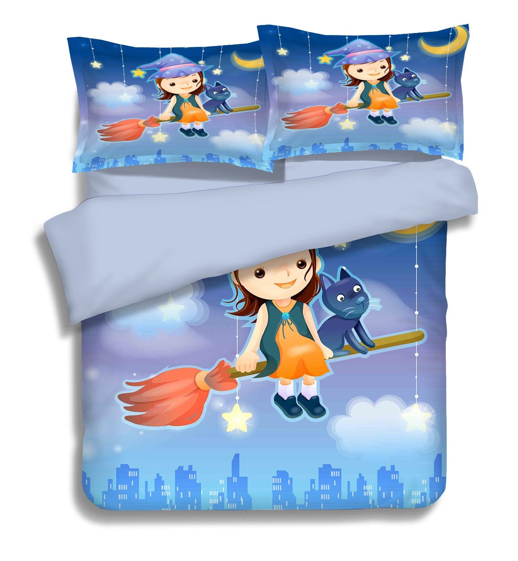 3D Riding Broom Kid And Cat 237 Bed Pillowcases Quilt Wallpaper AJ Wallpaper 