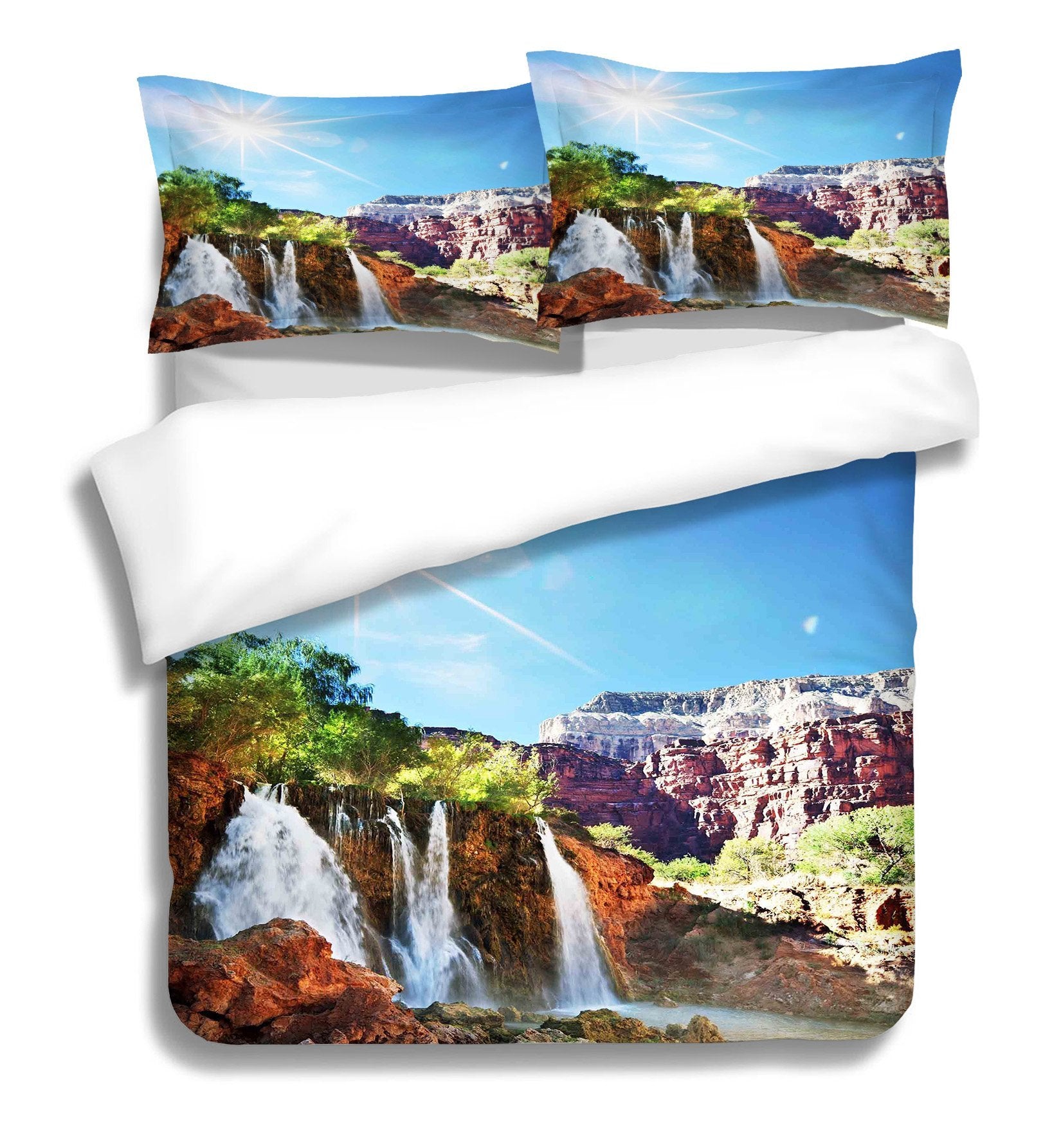 3D Sunshine Waterfall 102 Bed Pillowcases Quilt Wallpaper AJ Wallpaper 