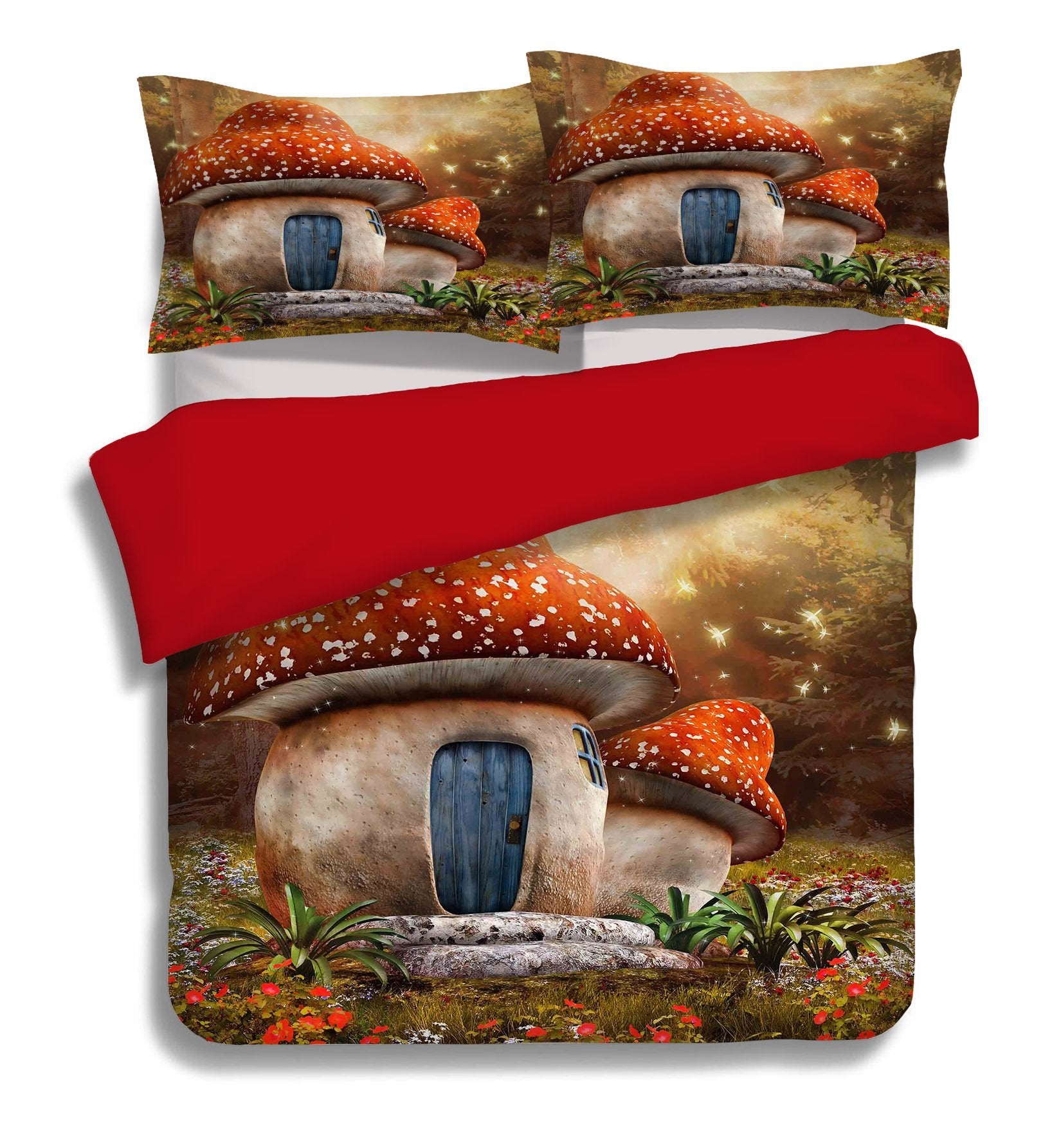 3D Mushroom House 028 Bed Pillowcases Quilt Wallpaper AJ Wallpaper 