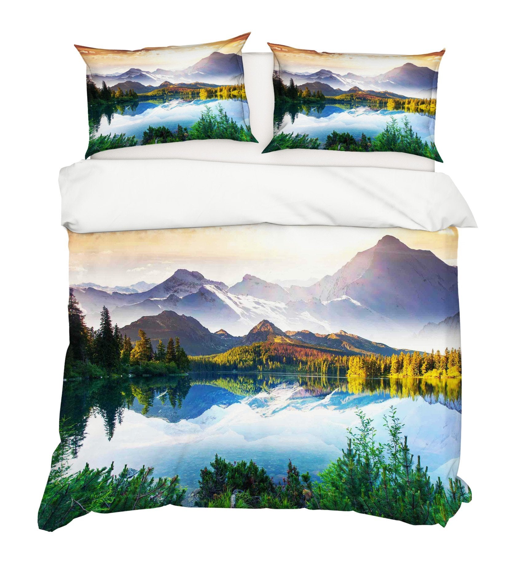 3D Mountain Tree Lake 250 Bed Pillowcases Quilt Wallpaper AJ Wallpaper 
