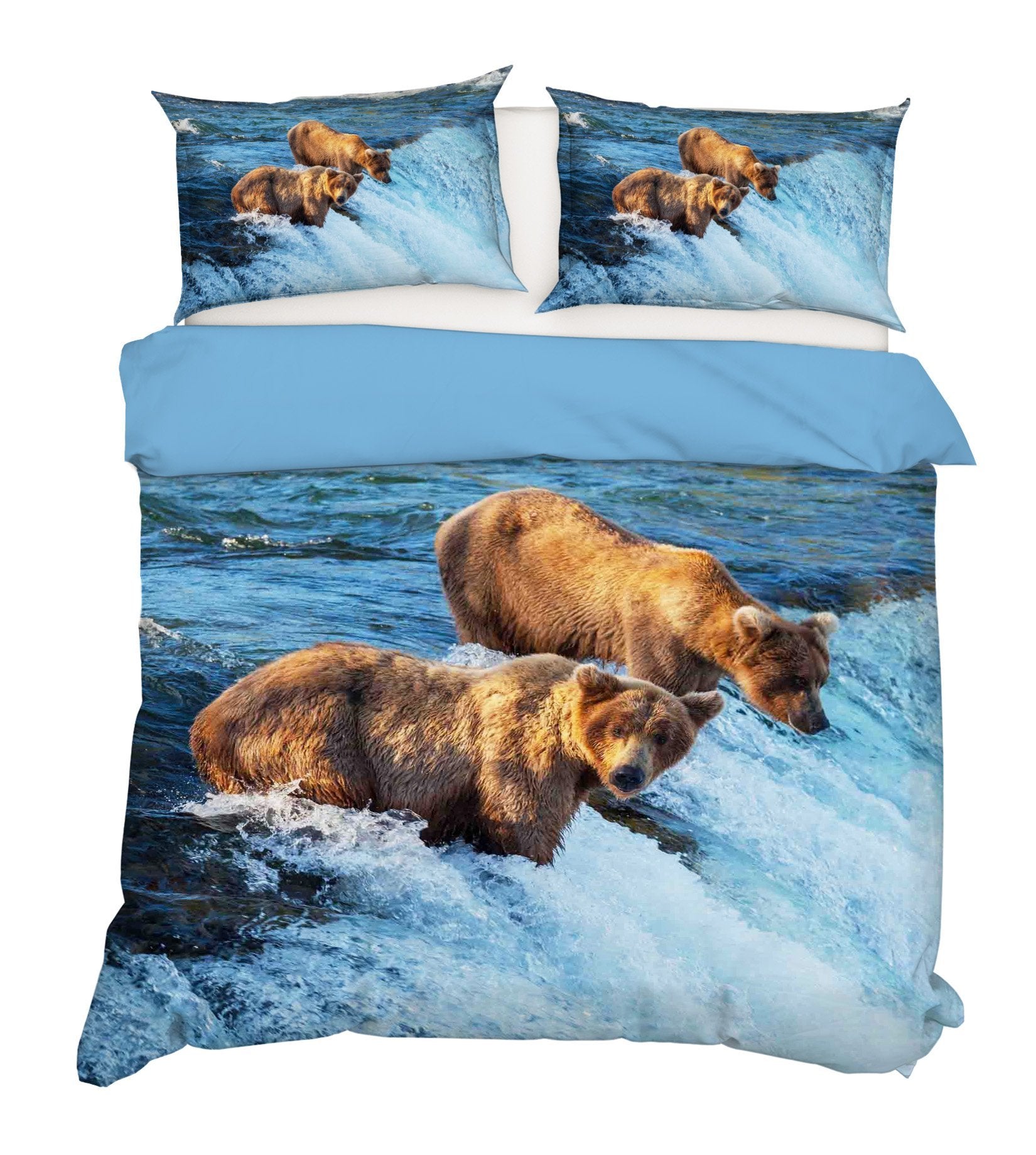 3D Waterfall Bear 124 Bed Pillowcases Quilt Wallpaper AJ Wallpaper 