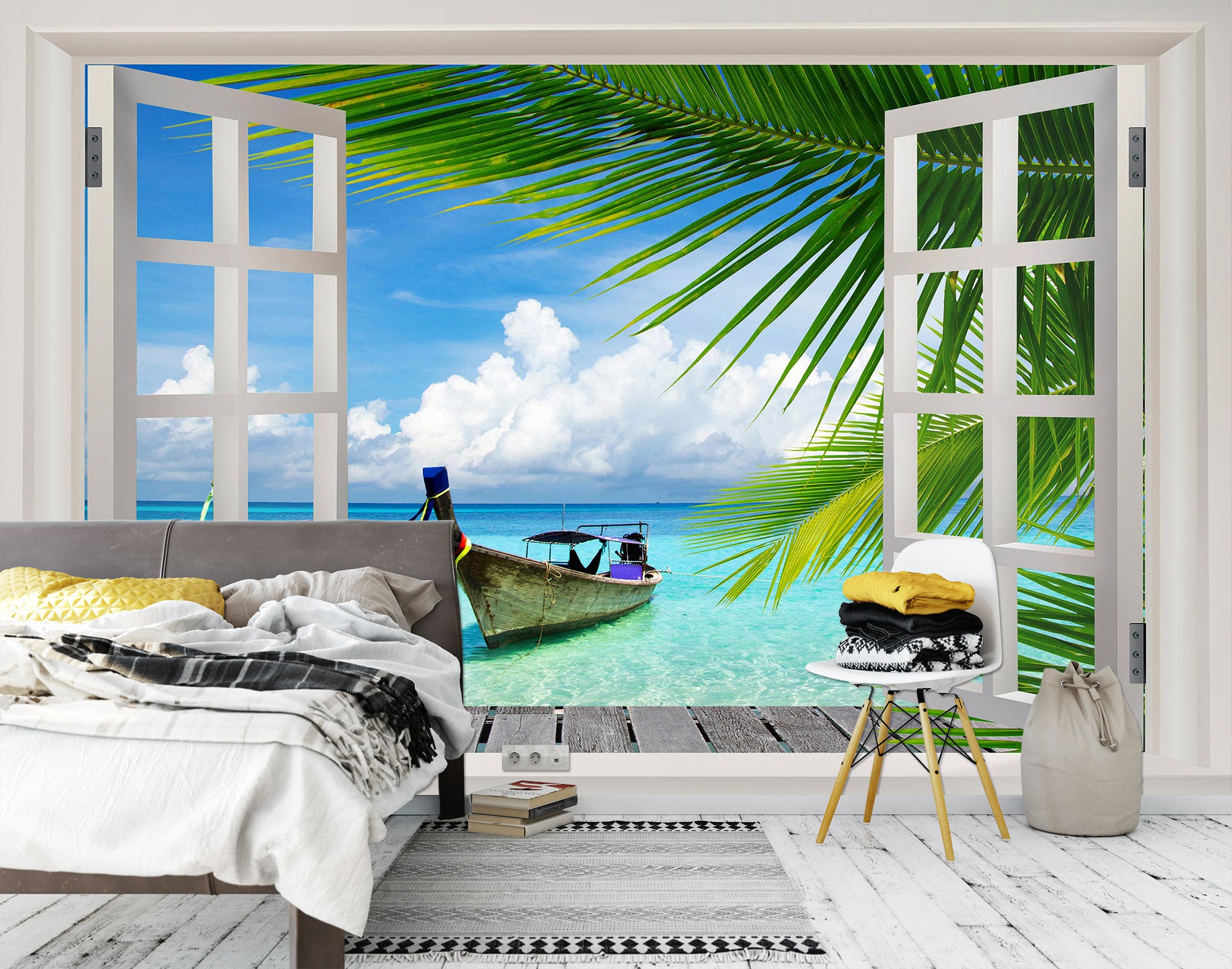 3D Wooden Boat 1720 Wall Murals