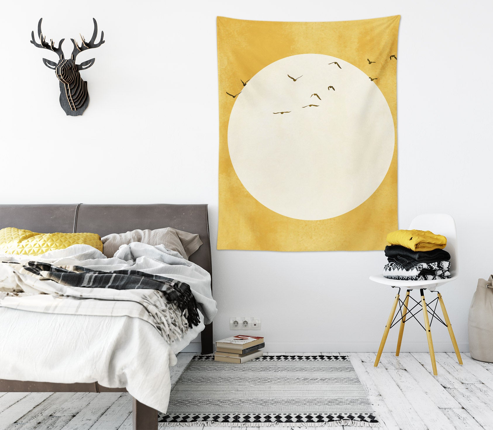 3D Full Moon Bird 5285 Boris Draschoff Tapestry Hanging Cloth Hang