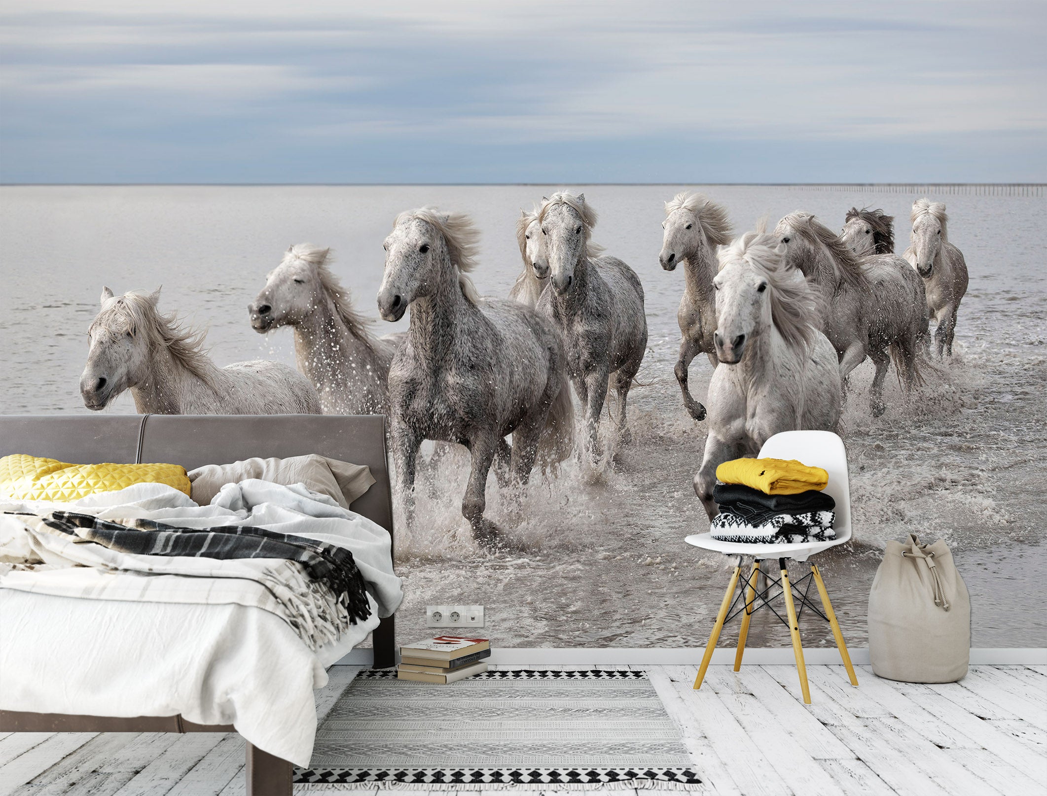 3D White Horse Gallop 1426 Marco Carmassi Wall Mural Wall Murals