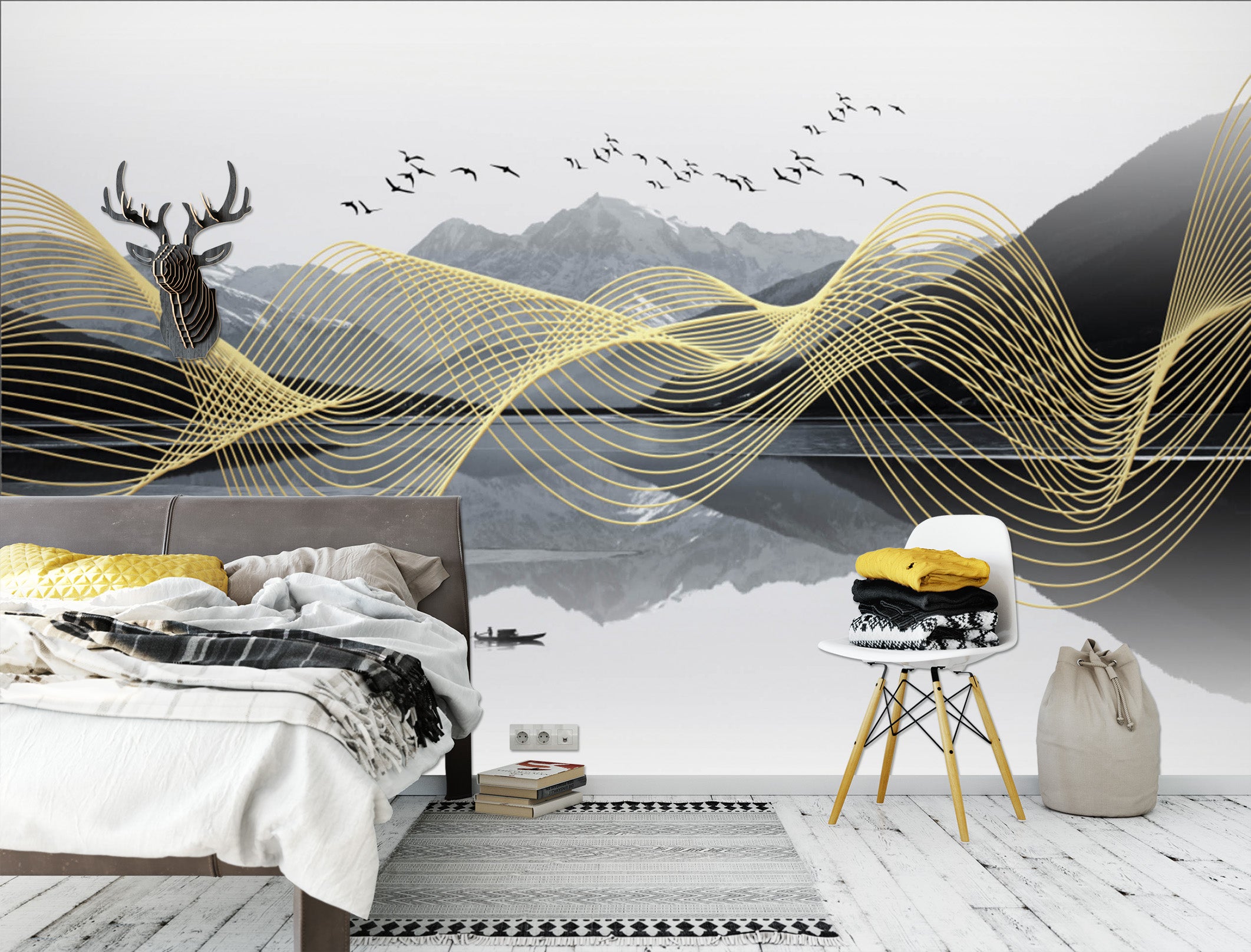 3D Golden Wave 1644 Wall Murals