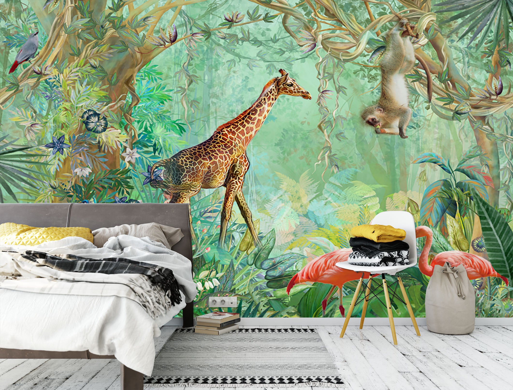 3D Giraffe Flamingo 1511 Wall Murals