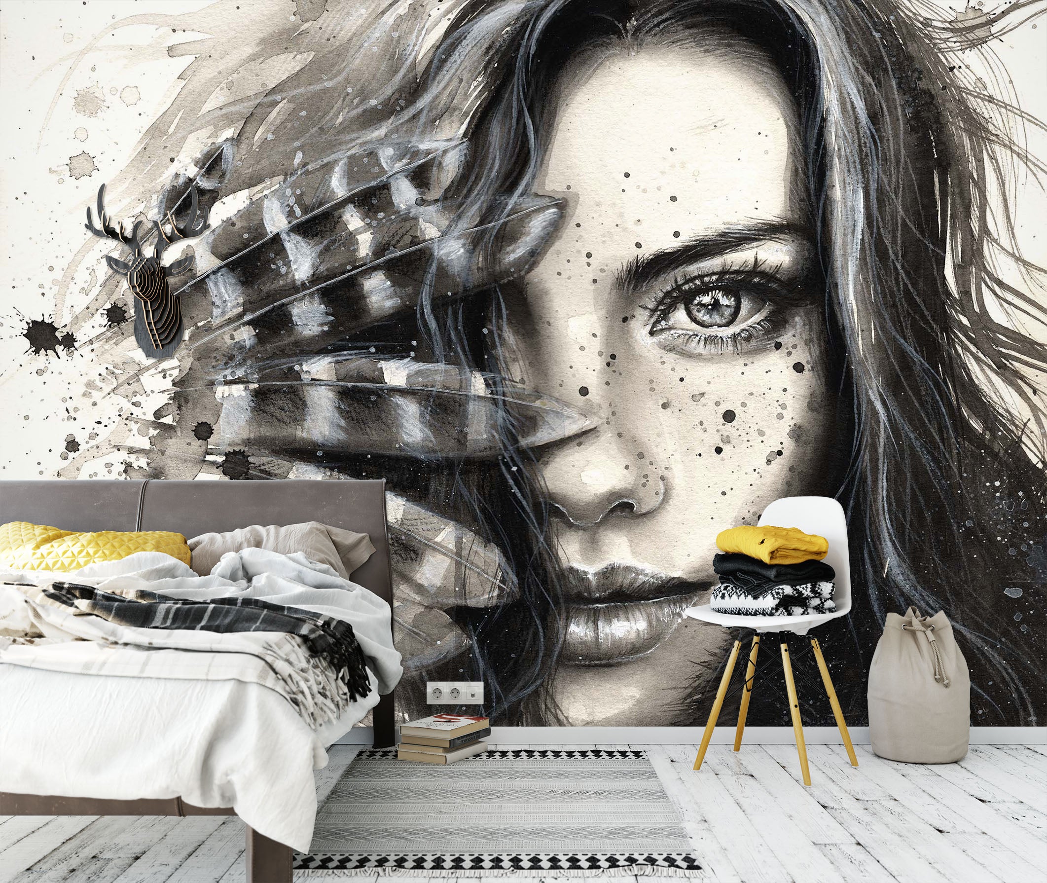 3D Hand Drawn Girl 1669 Wall Murals