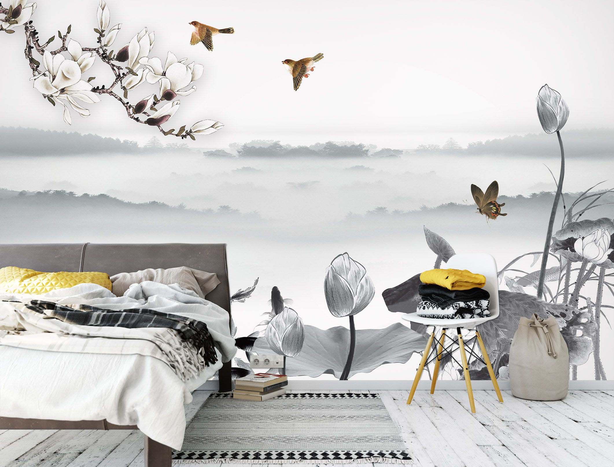 3D Flower Bird 1480 Wall Murals