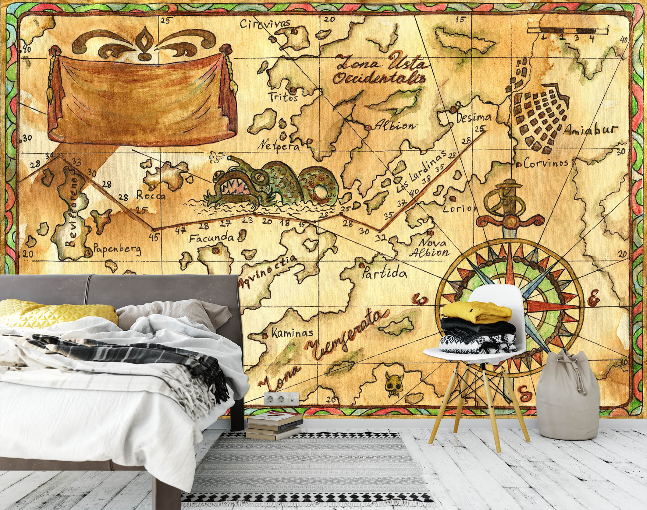 3D Nautical Route 2048 World Map Wall Murals