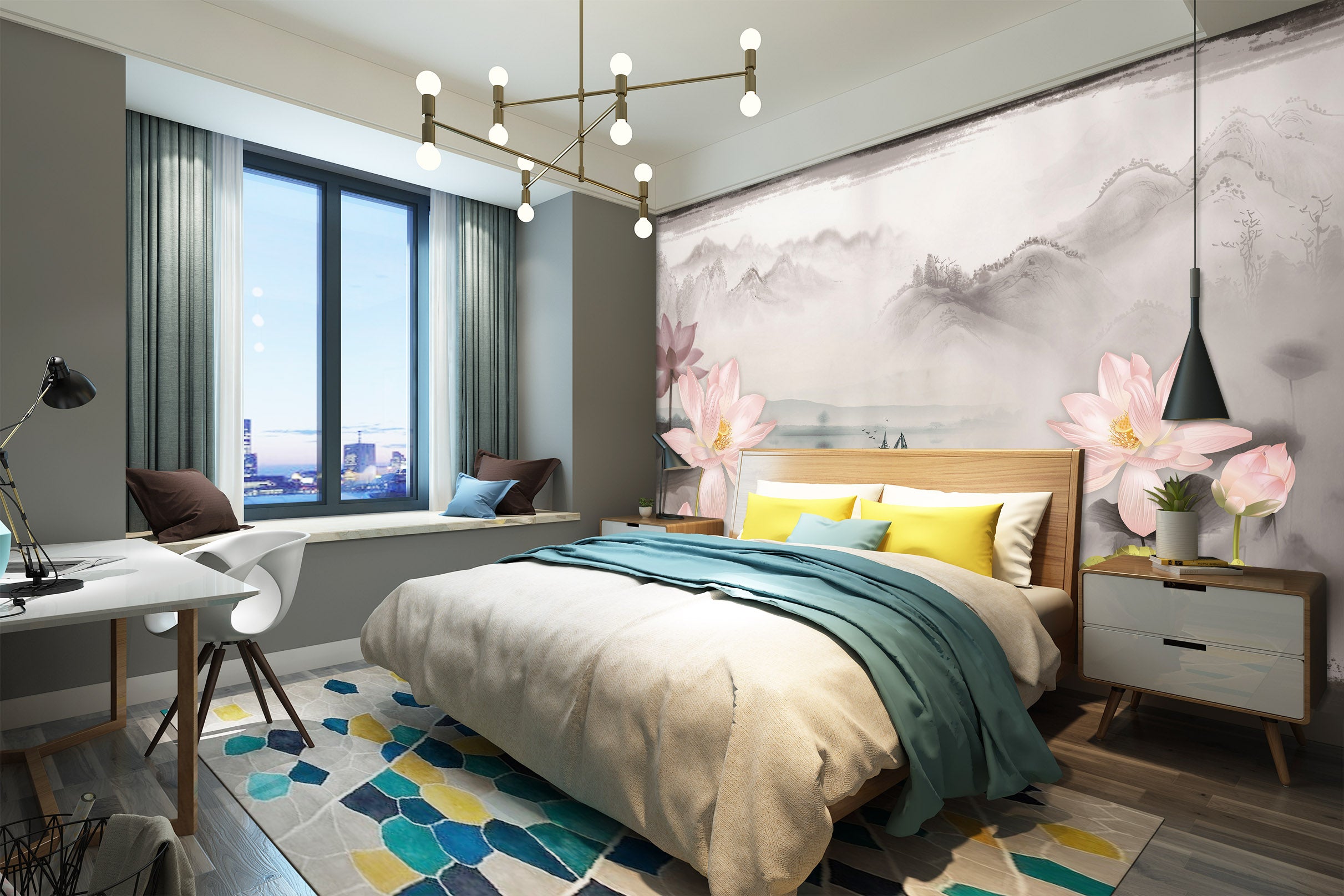 3D Gray Mountain Peak 1477 Wall Murals