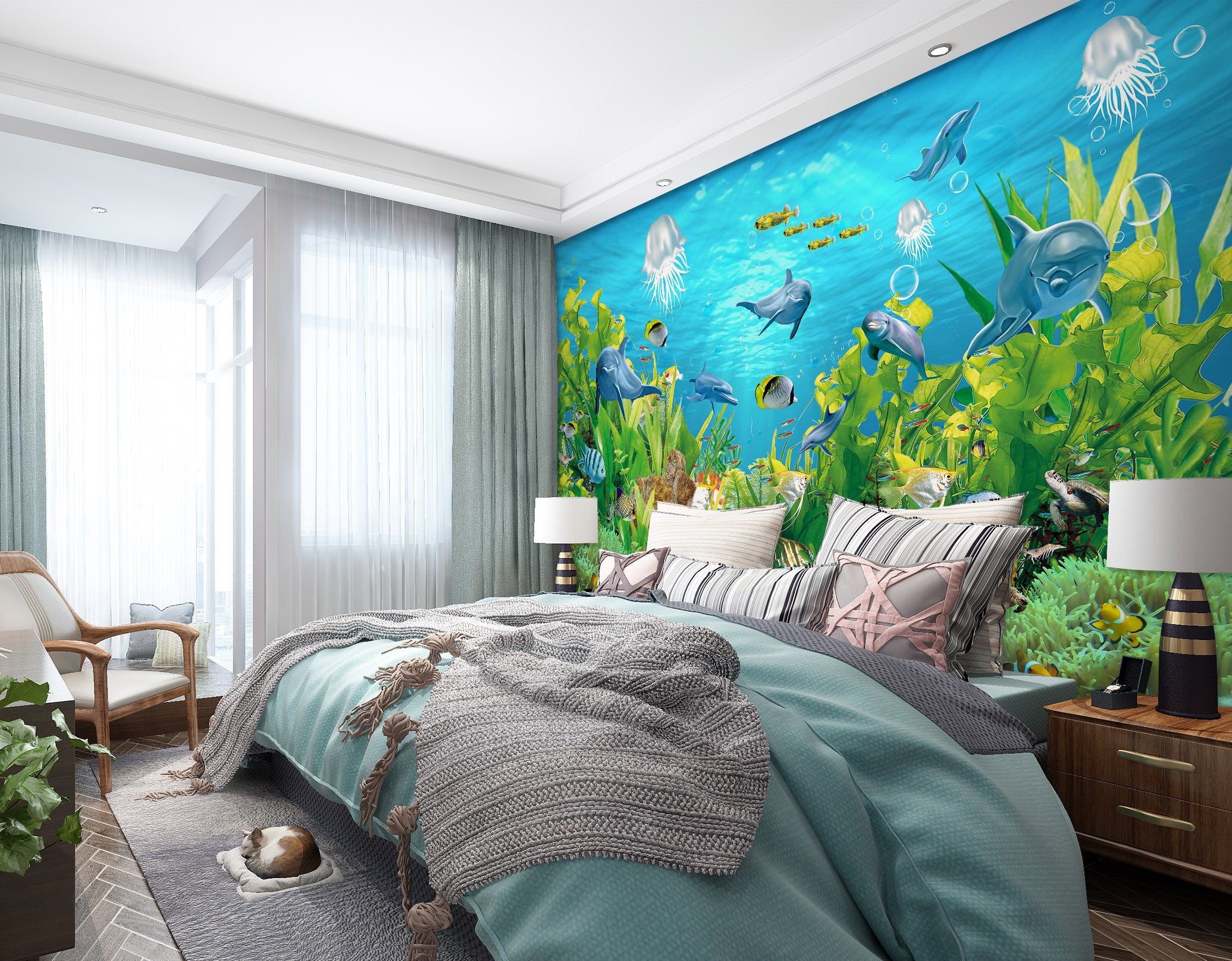 3D Dolphin Cute 1628 Wall Murals