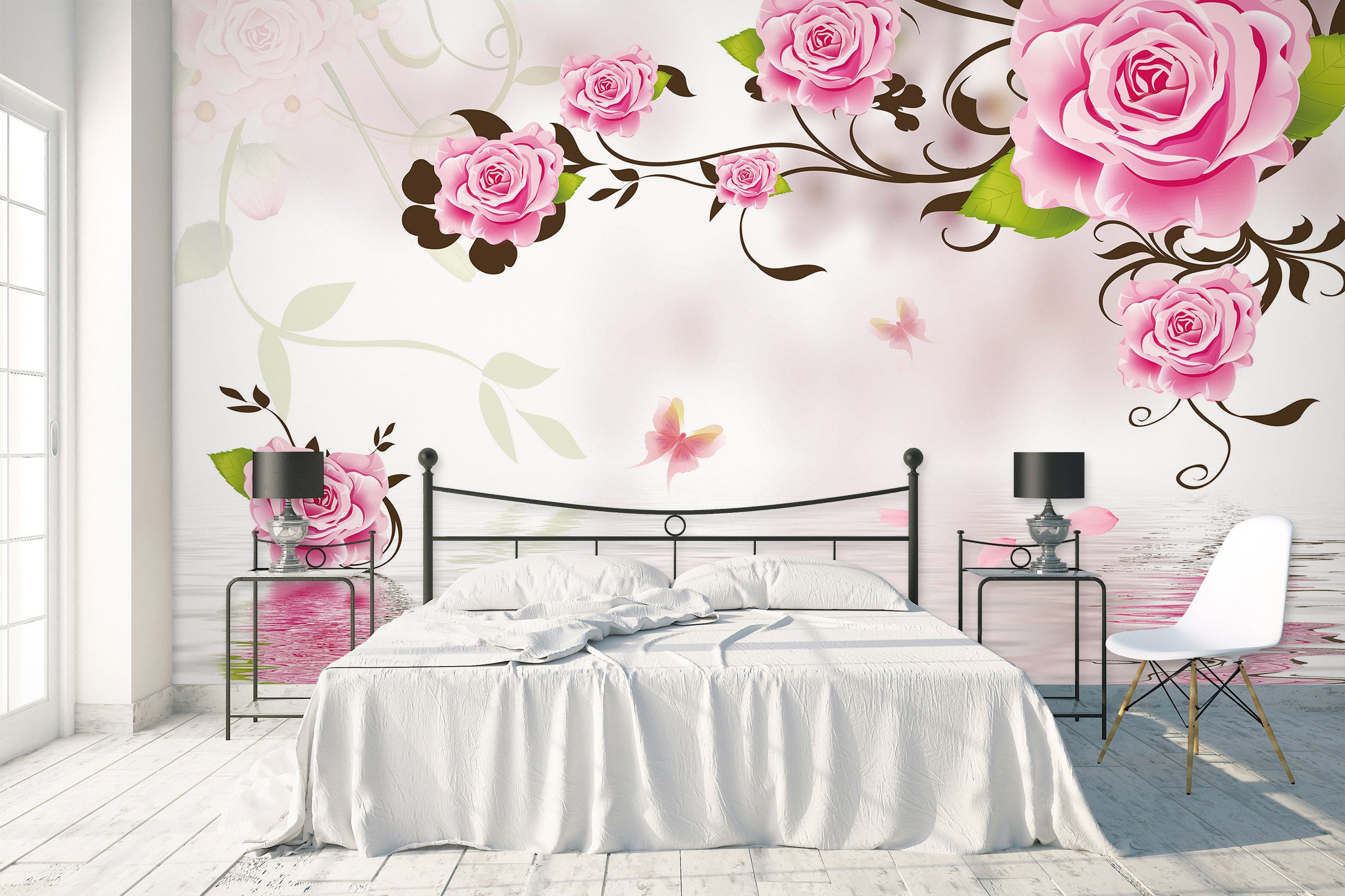 3D Pink Rose 1700 Wall Murals