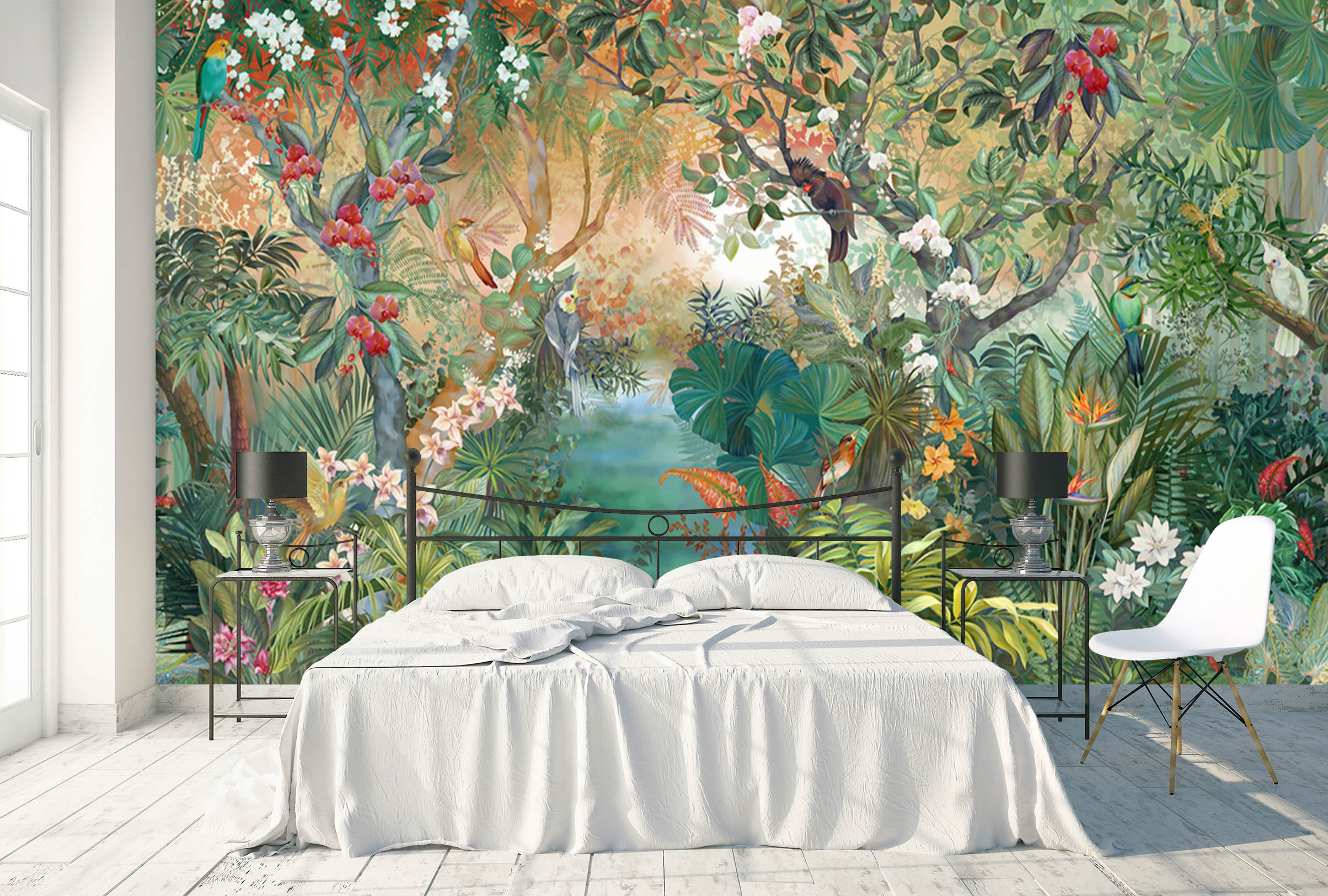 3D Forest Parrot River 1515 Wall Murals