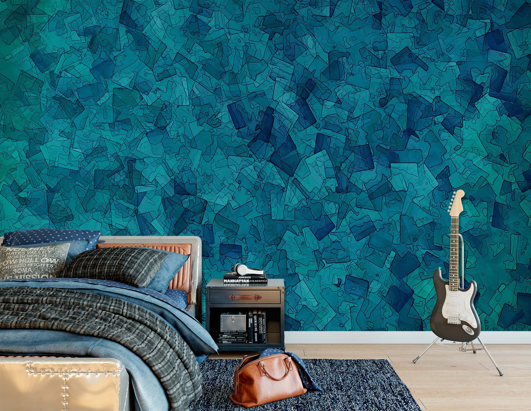 3D Green Block Pattern 90218 Alius Herb Wall Mural Wall Murals