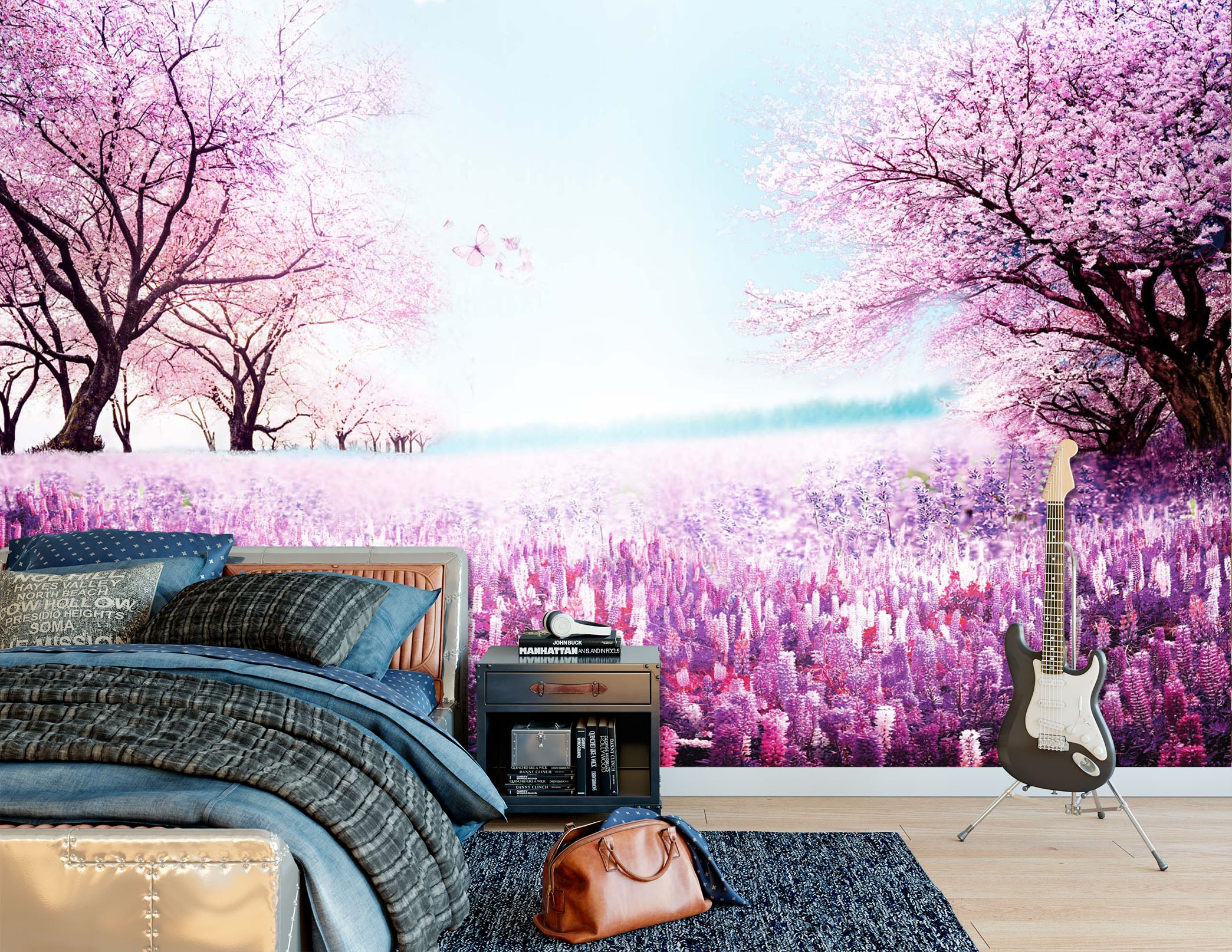 3D Purple Flowers 1612 Wall Murals