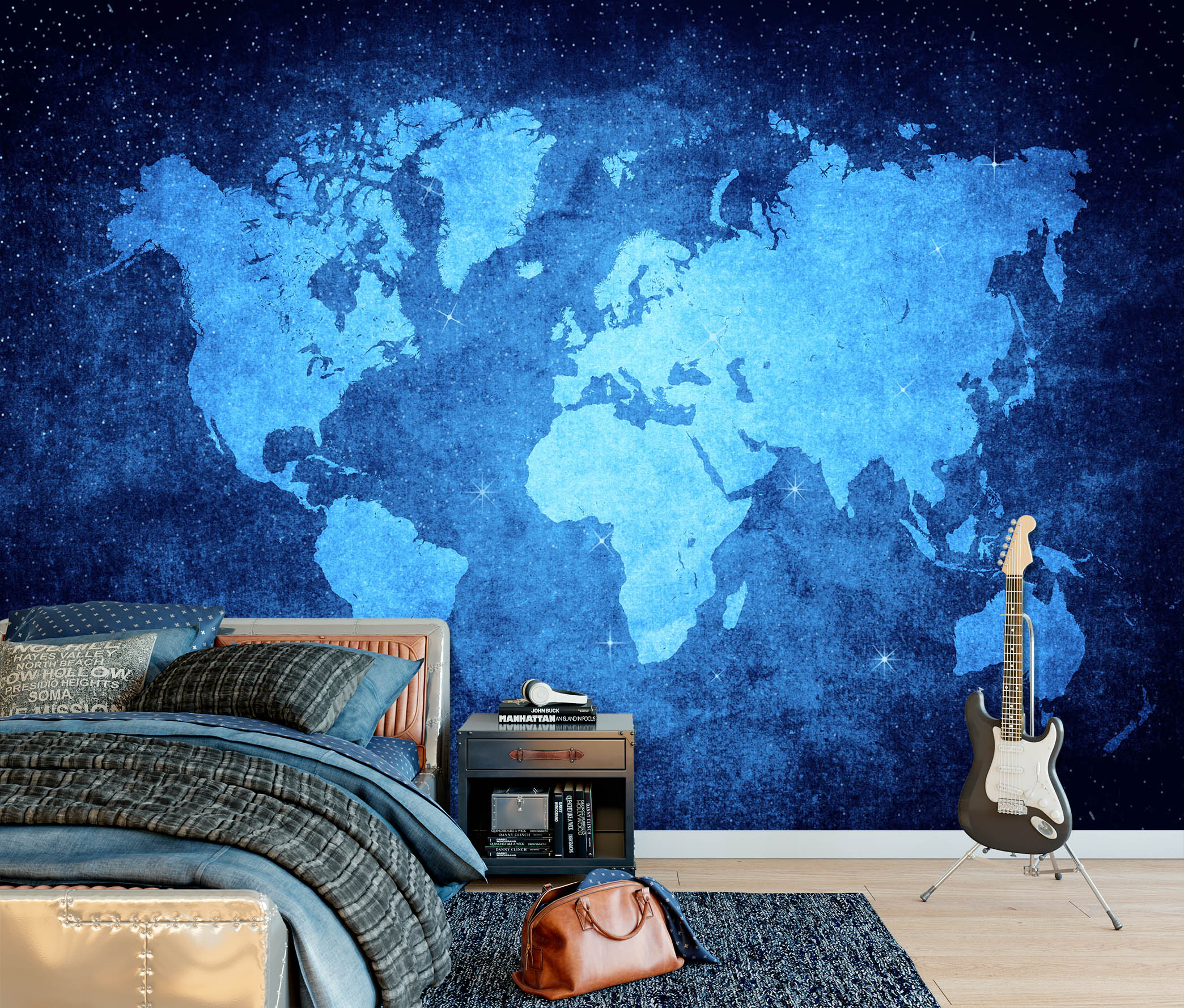 3D Blue Clouds 2029 World Map Wall Murals