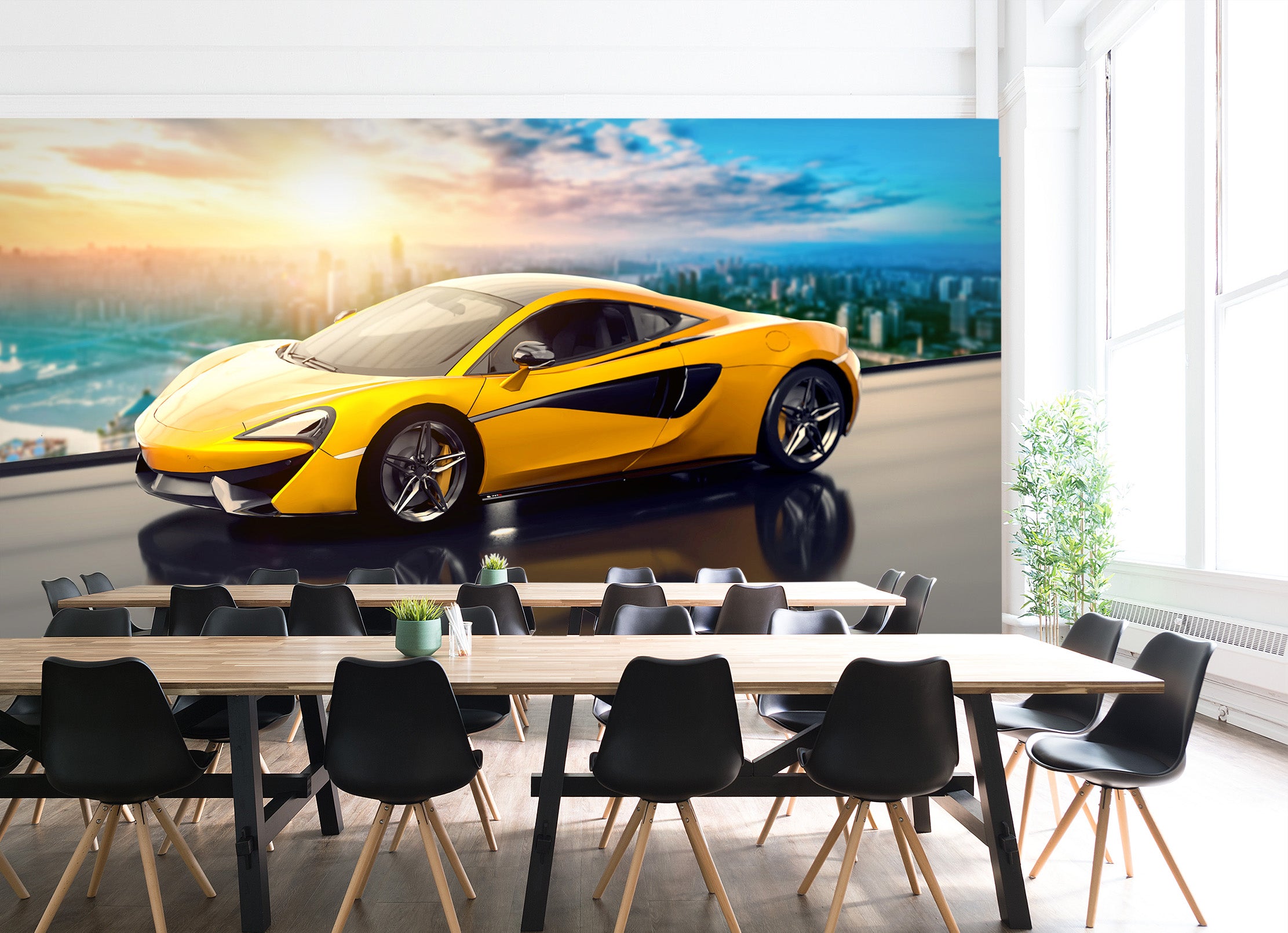 3D Sunset City Car 289 Vehicle Wall Murals
