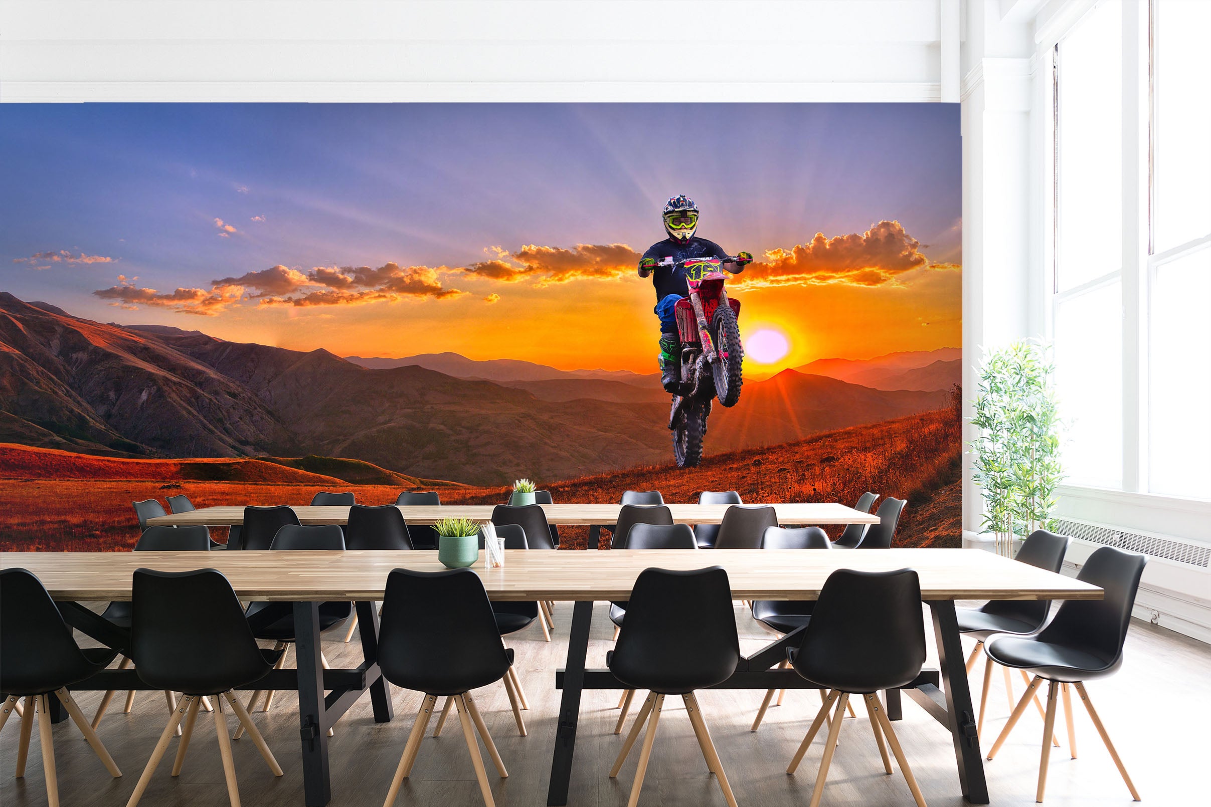 3D Motocross Sunset 119 Vehicle Wall Murals