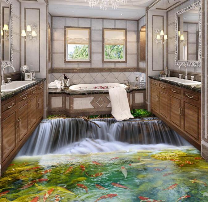 3D Waterfall And Pond Floor Mural Wallpaper AJ Wallpaper 2 