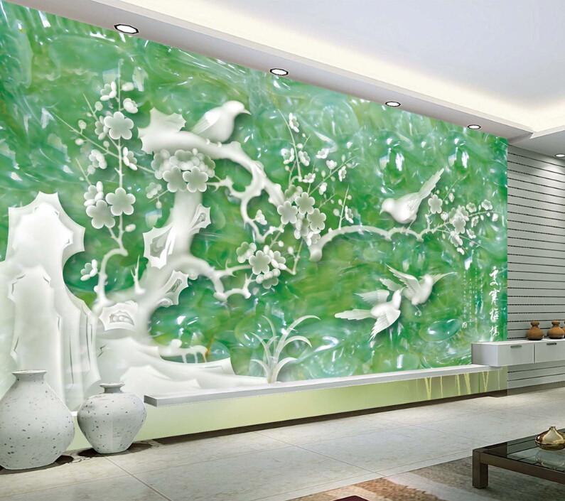 3D Jade Birds And Flowers Wallpaper AJ Wallpaper 1 