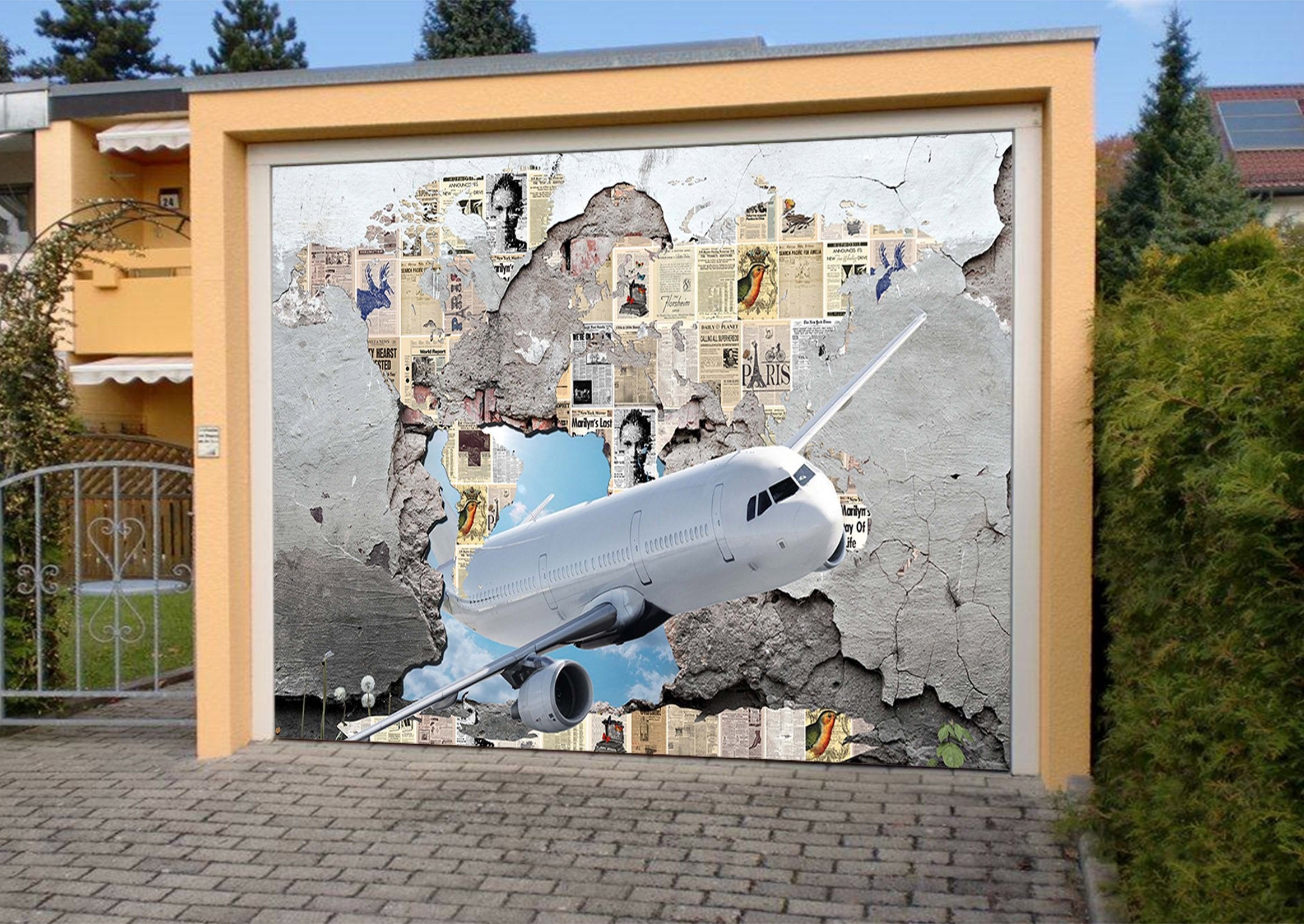 3D Aircraft Fly Through Wall 465 Garage Door Mural Wallpaper AJ Wallpaper 